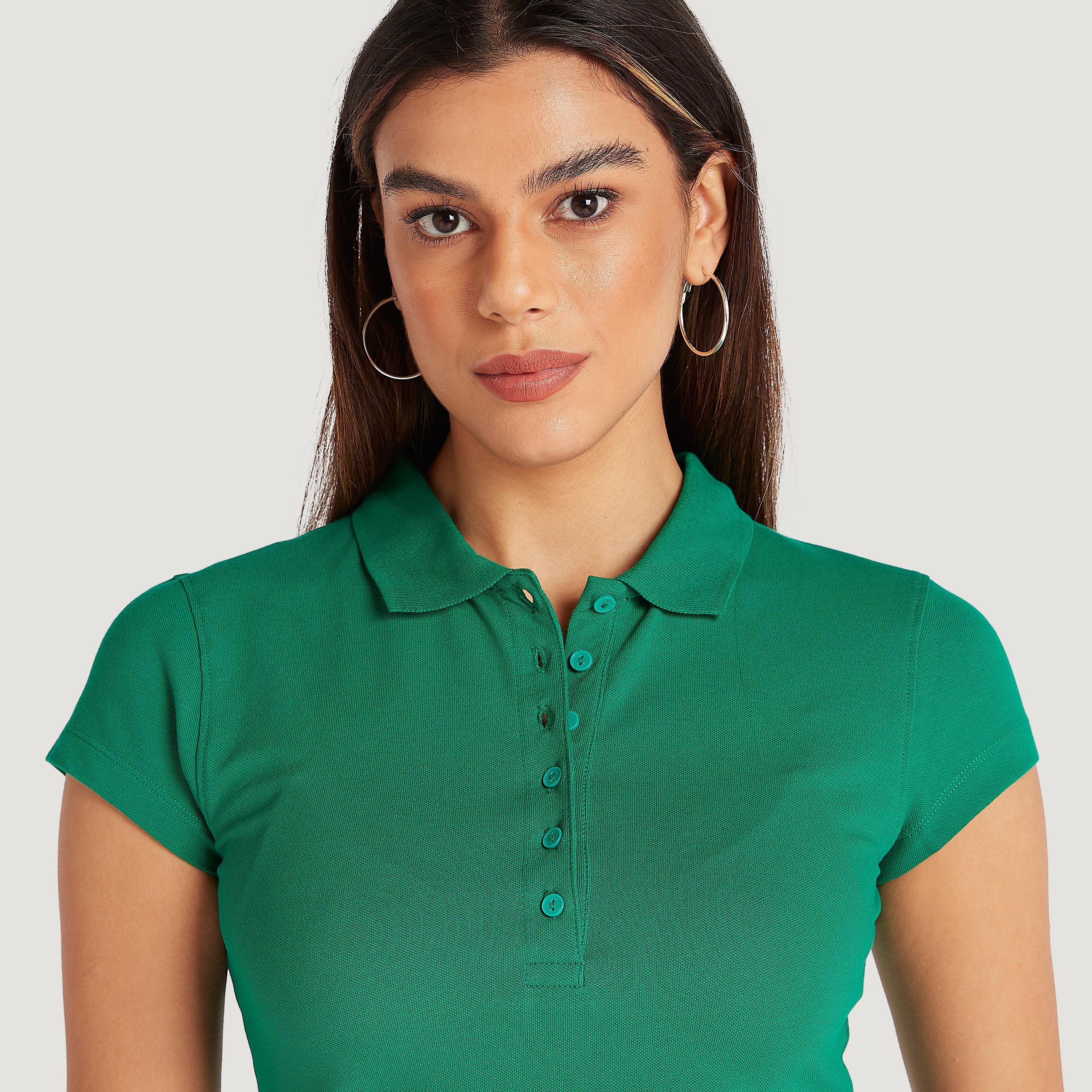 تيشيرت بولو سادة بياقة عادية وأكمام كاب-women-clothing-tshirts-image-3
