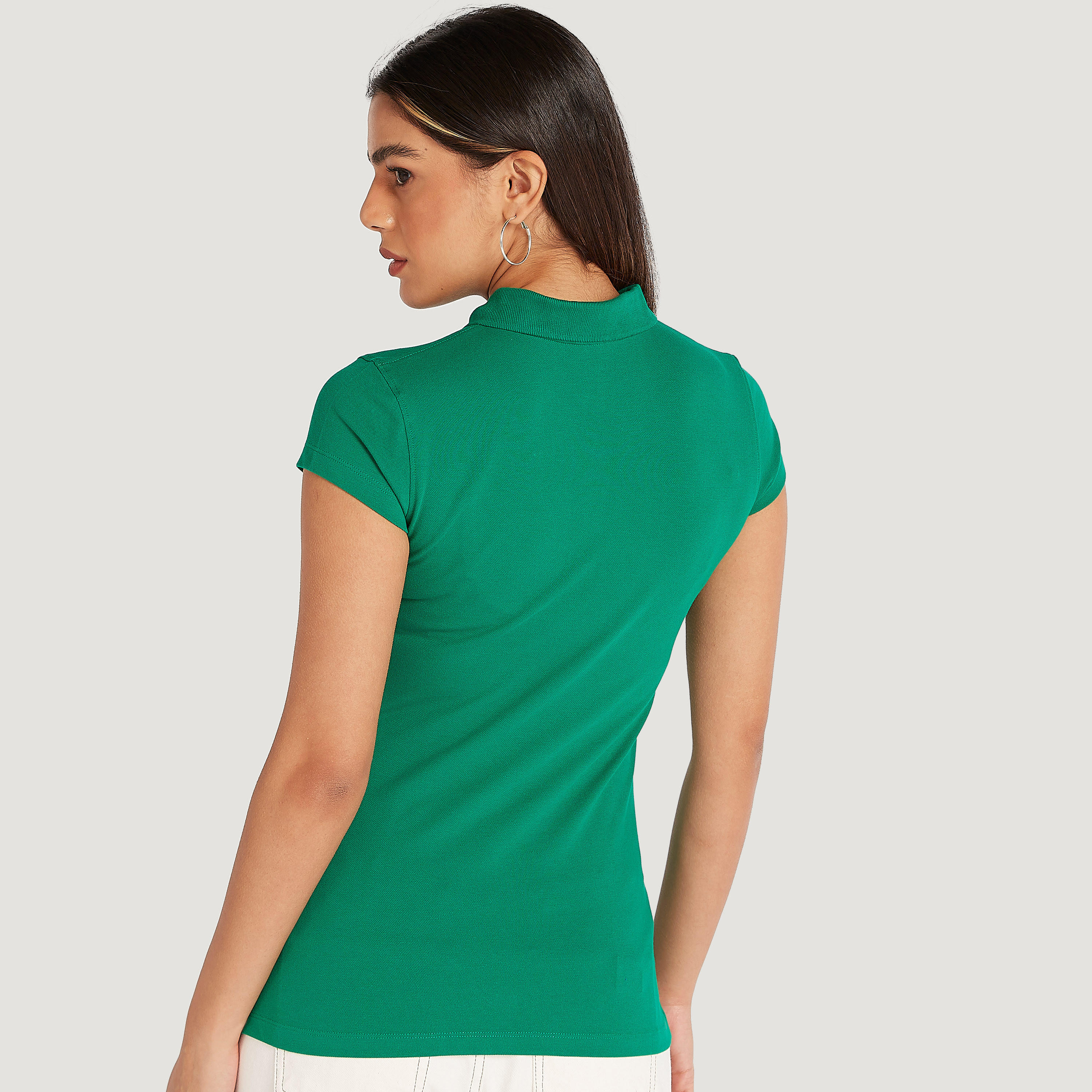 تيشيرت بولو سادة بياقة عادية وأكمام كاب-women-clothing-tshirts-image-2