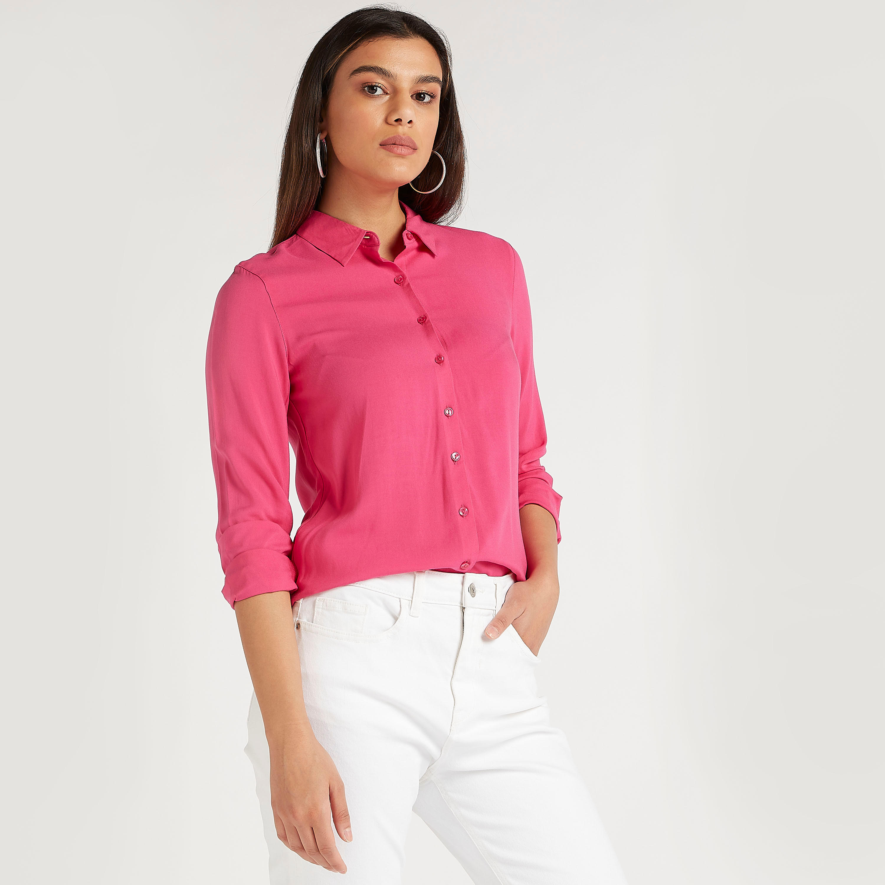قميص سادة بياقة عادية وأكمام طويلة-women-clothing-shirtsandblouses-shirts-image-4