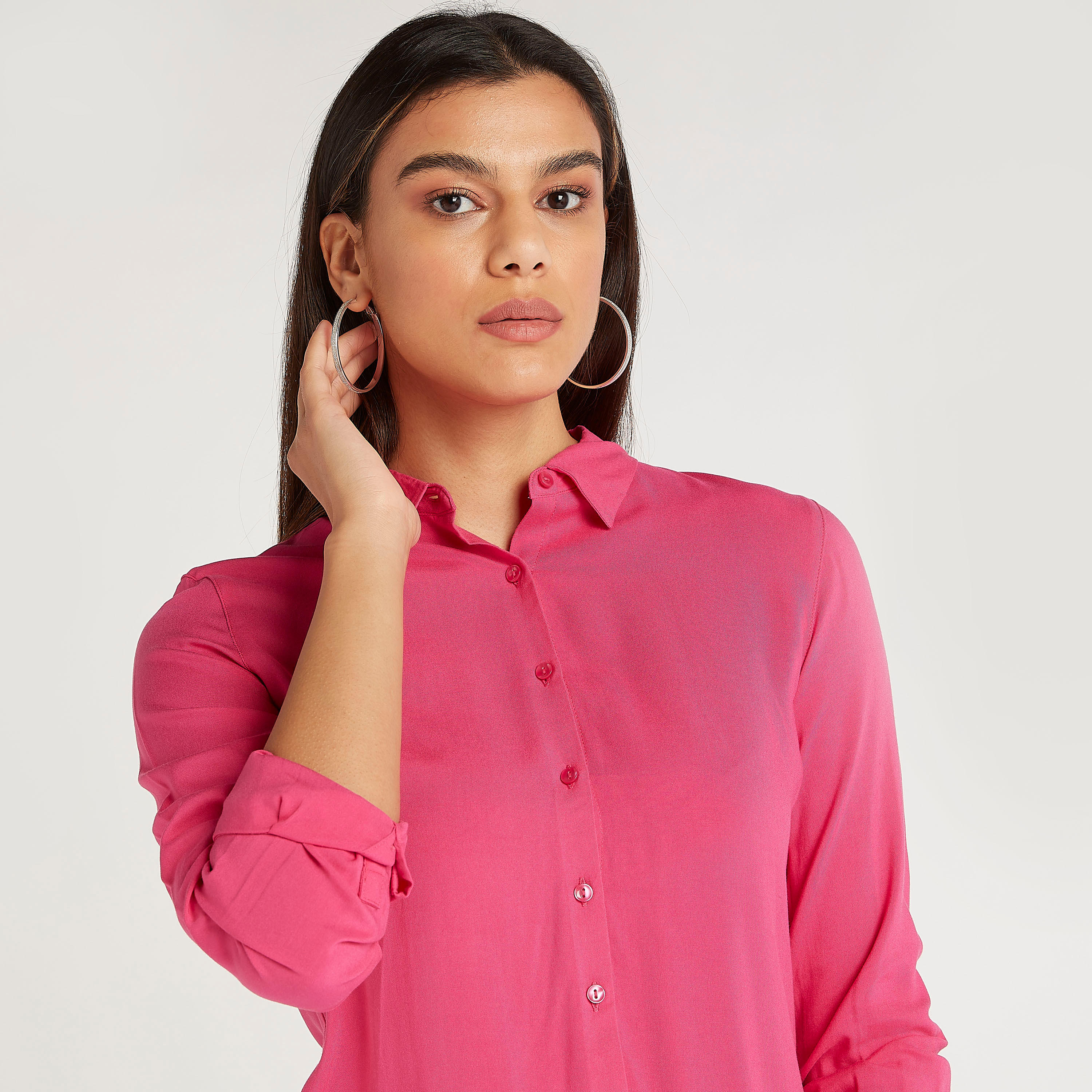 قميص سادة بياقة عادية وأكمام طويلة-women-clothing-shirtsandblouses-shirts-image-2