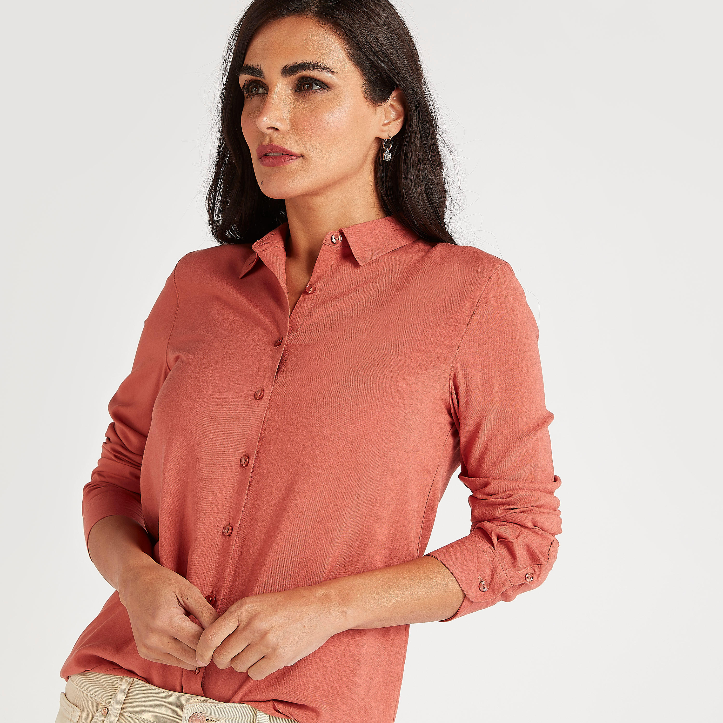 Solid Button Up Shirt with Long Sleeves-women-clothing-shirtsandblouses-shirts-image-1