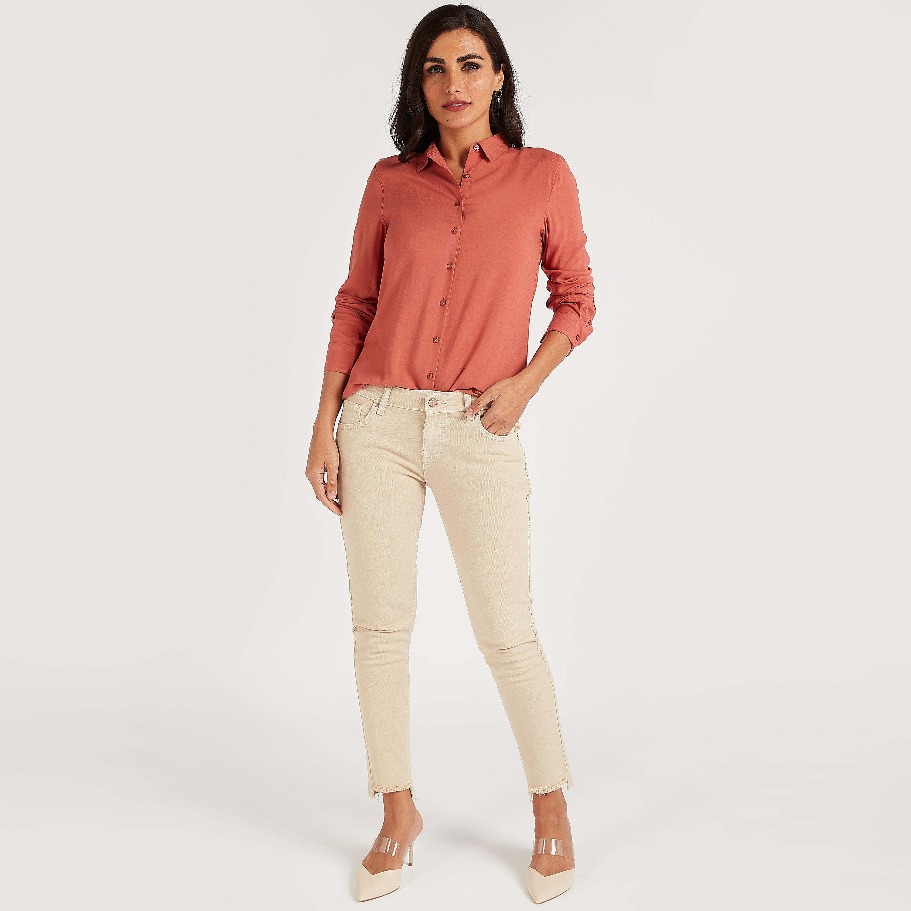 Solid Button Up Shirt with Long Sleeves-women-clothing-shirtsandblouses-shirts-image-2