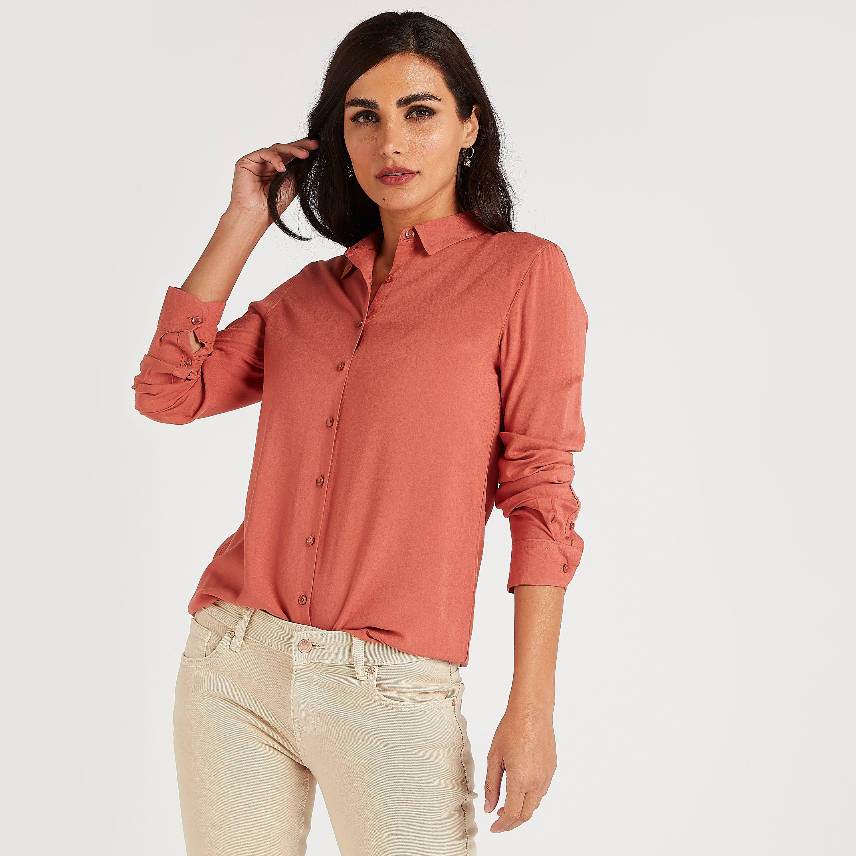 Solid Button Up Shirt with Long Sleeves-women-clothing-shirtsandblouses-shirts-image-5