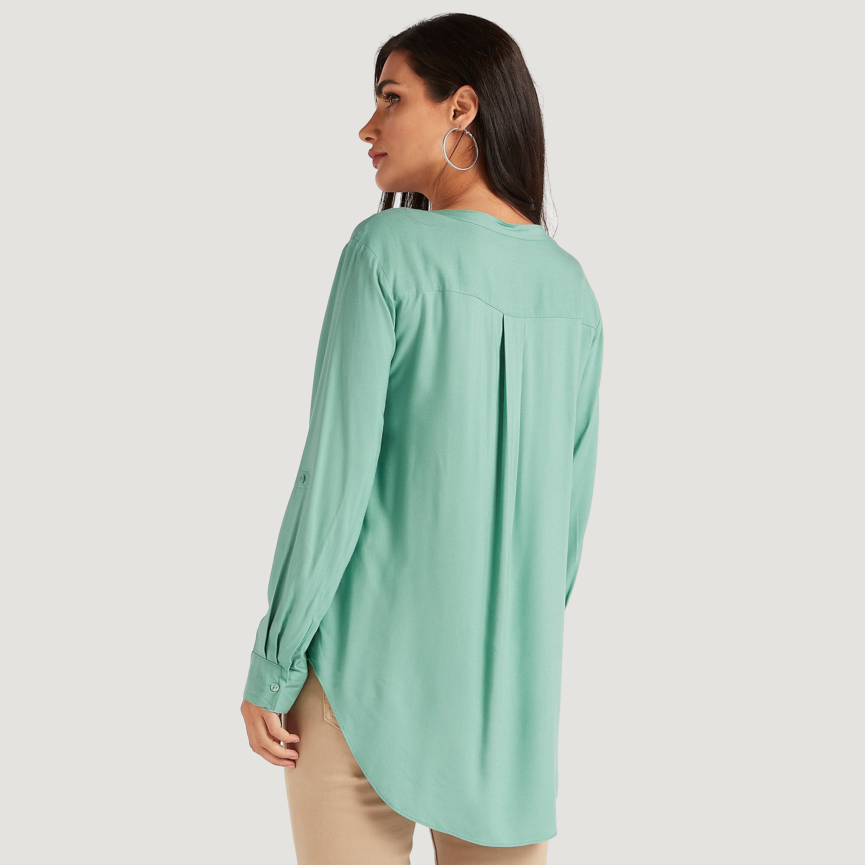 بلوزة سادة بياقة ماندرين وأكمام طويلة-women-clothing-shirtsandblouses-blouses-image-4