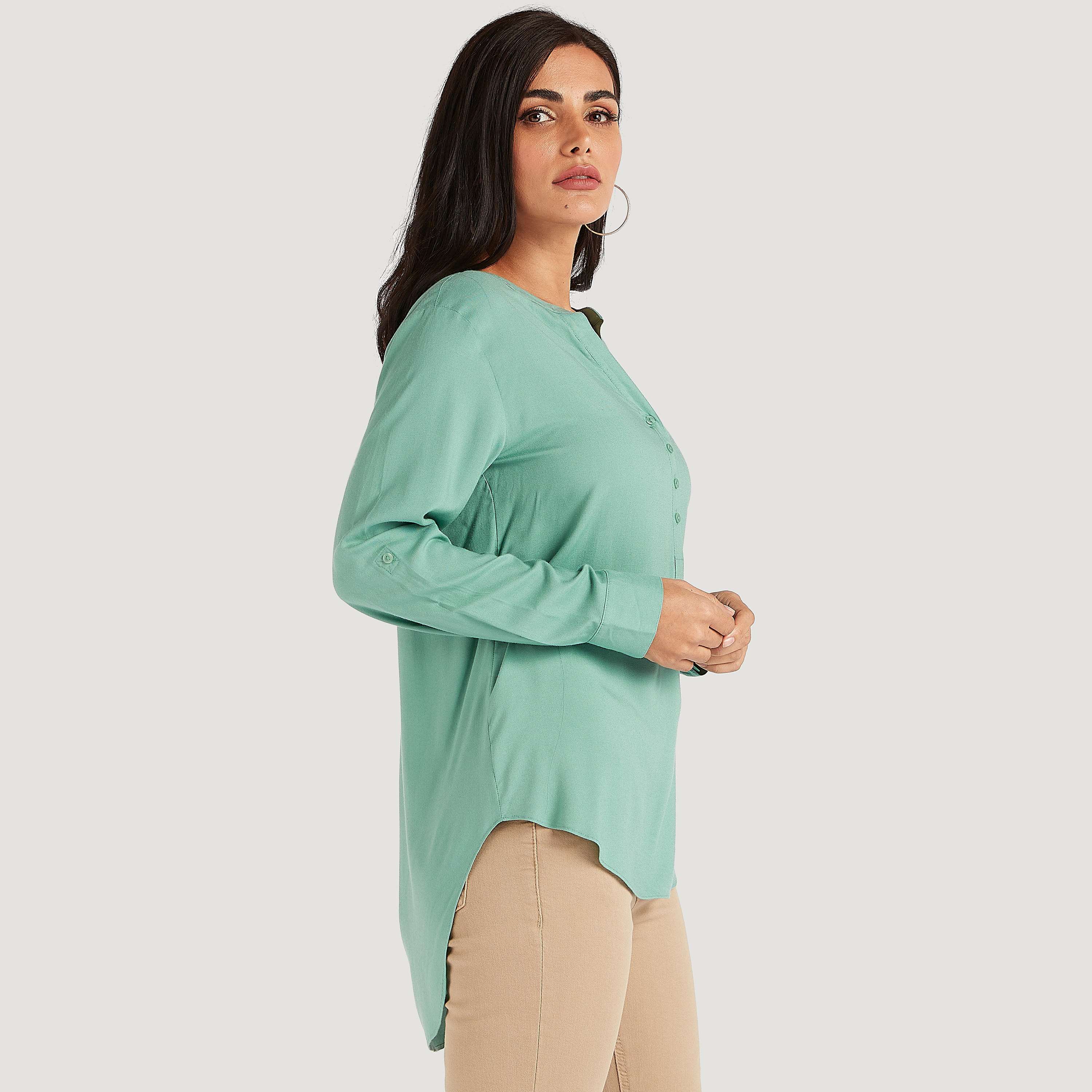 بلوزة سادة بياقة ماندرين وأكمام طويلة-women-clothing-shirtsandblouses-blouses-image-5