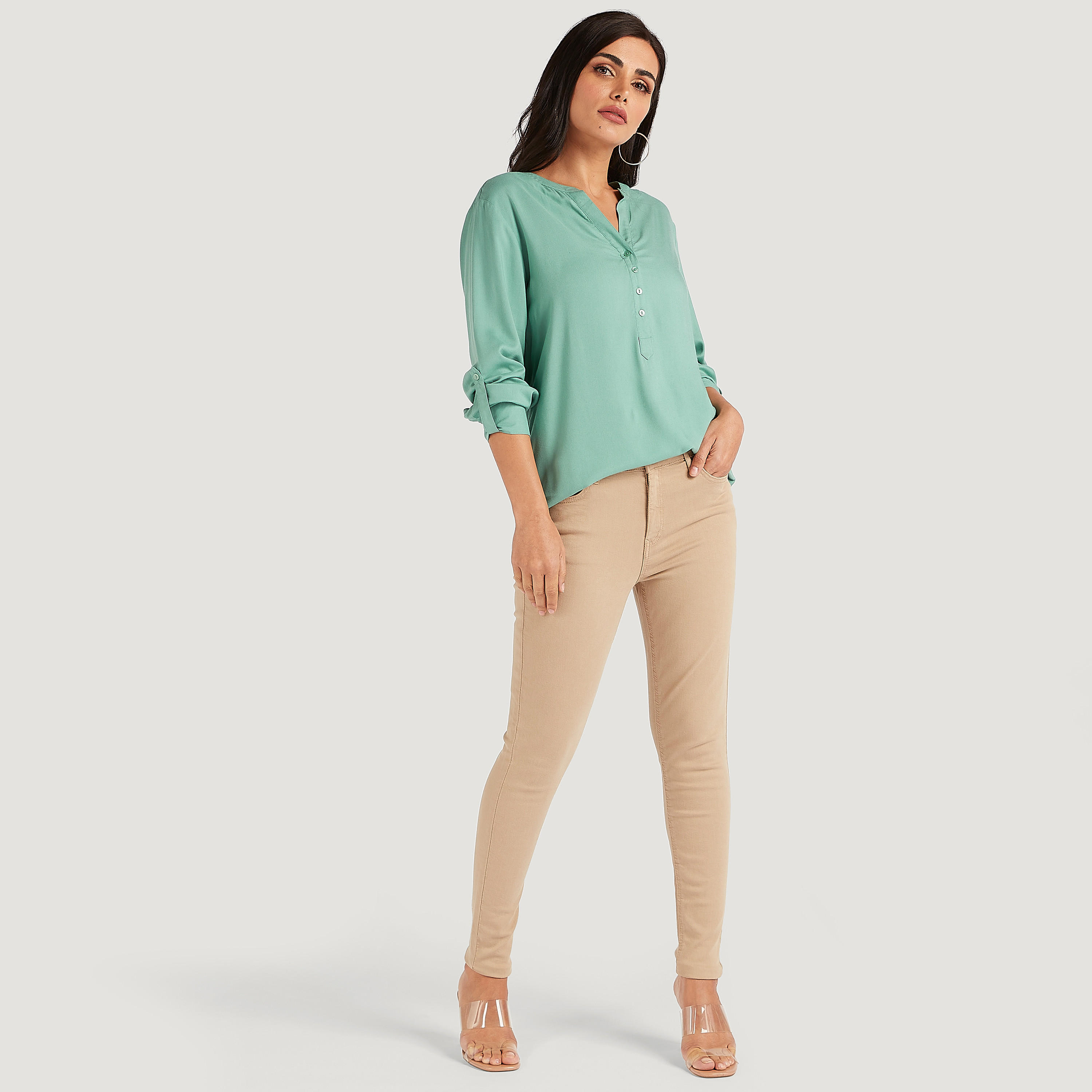 بلوزة سادة بياقة ماندرين وأكمام طويلة-women-clothing-shirtsandblouses-blouses-image-6