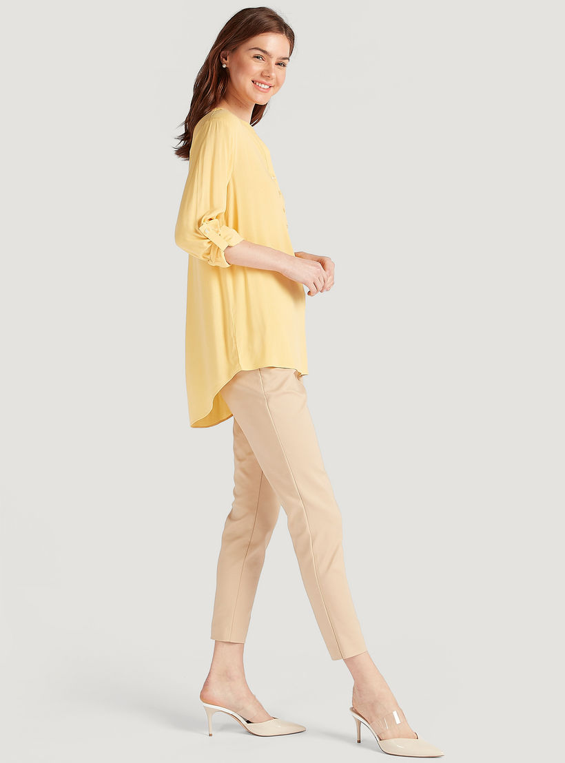 بلوزة سادة بأكمام طويلة وياقة ماندرين-women-clothing-shirtsandblouses-blouses-image-4