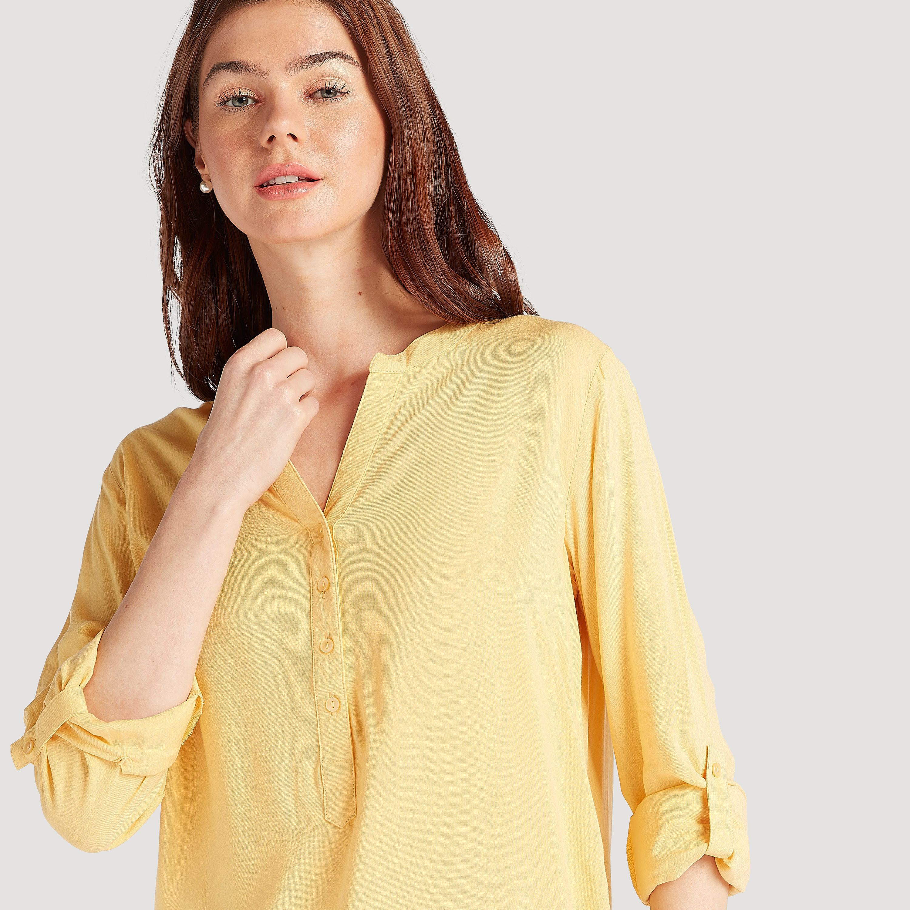 بلوزة سادة بأكمام طويلة وياقة ماندرين-women-clothing-shirtsandblouses-blouses-image-3