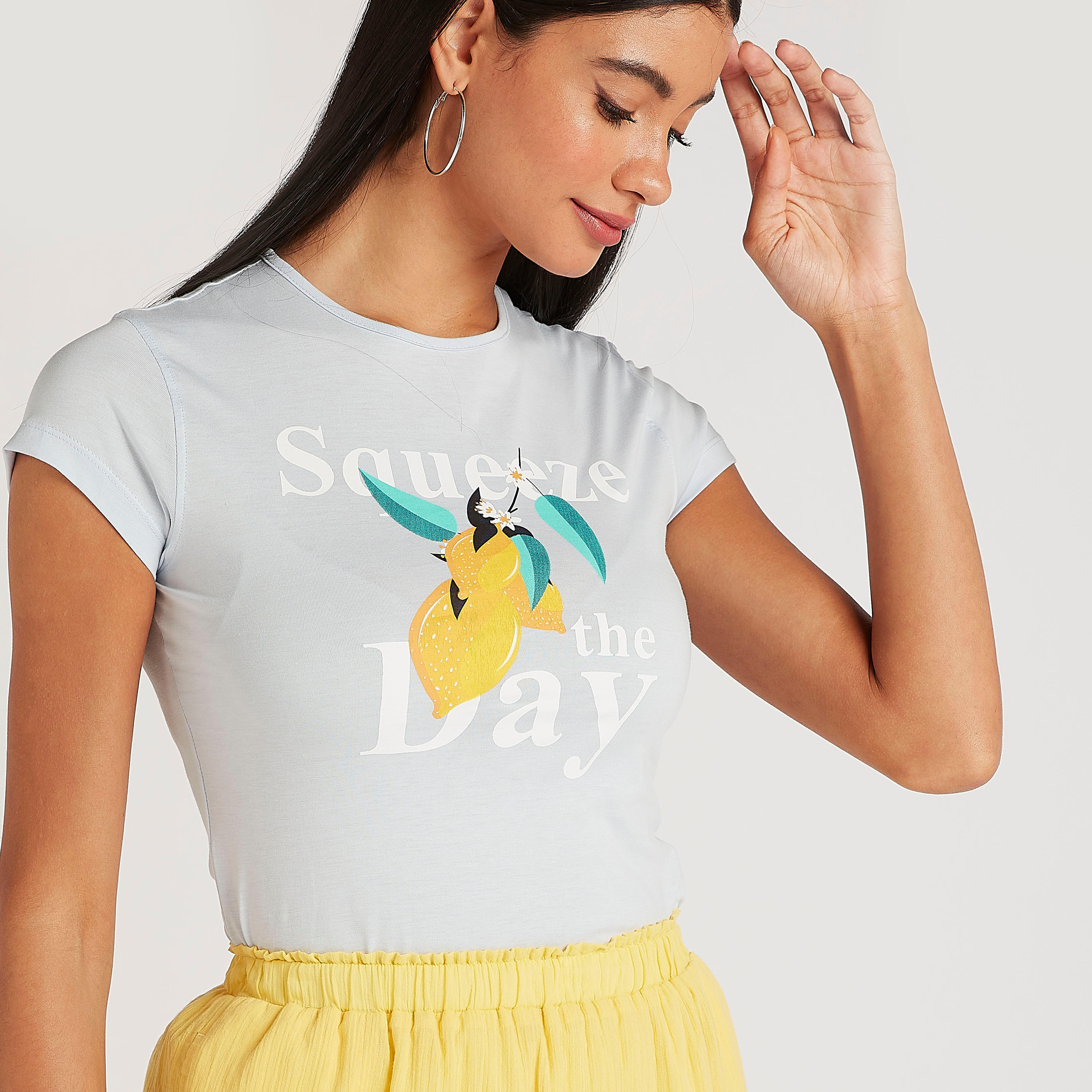 Printed T-shirt with Cap Sleeves and Crew Neck-women-clothing-tshirts-image-3