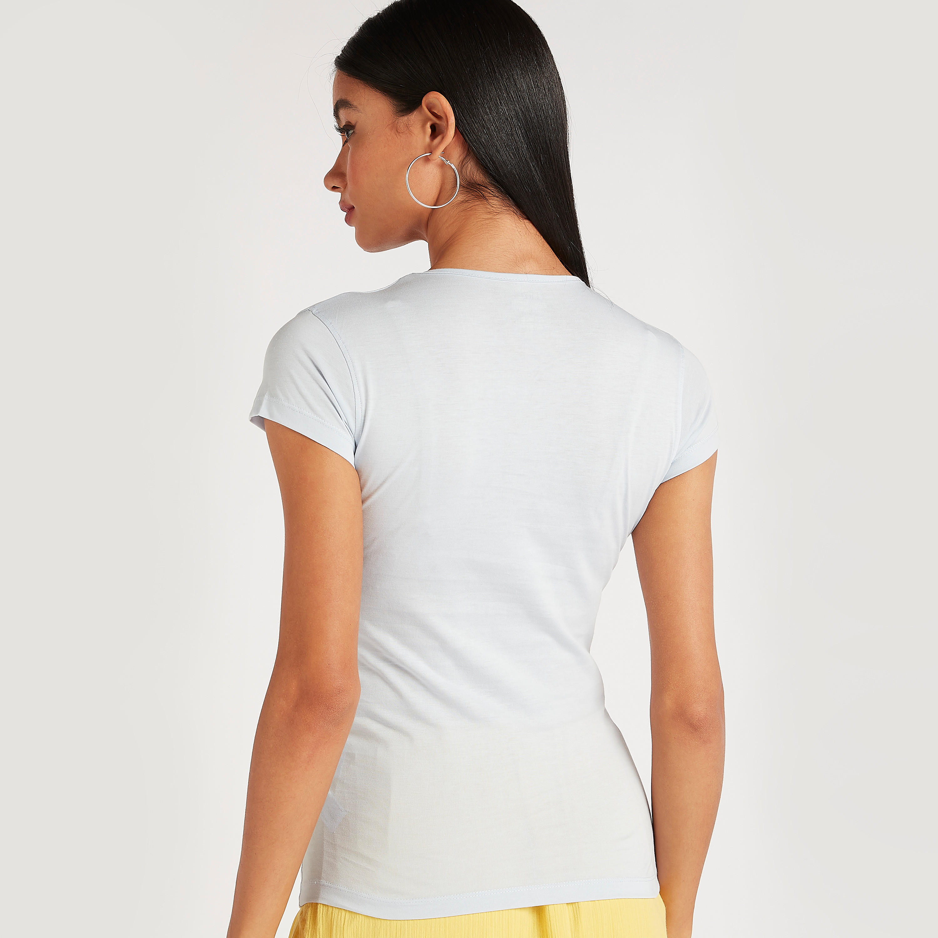 Printed T-shirt with Cap Sleeves and Crew Neck-women-clothing-tshirts-image-4