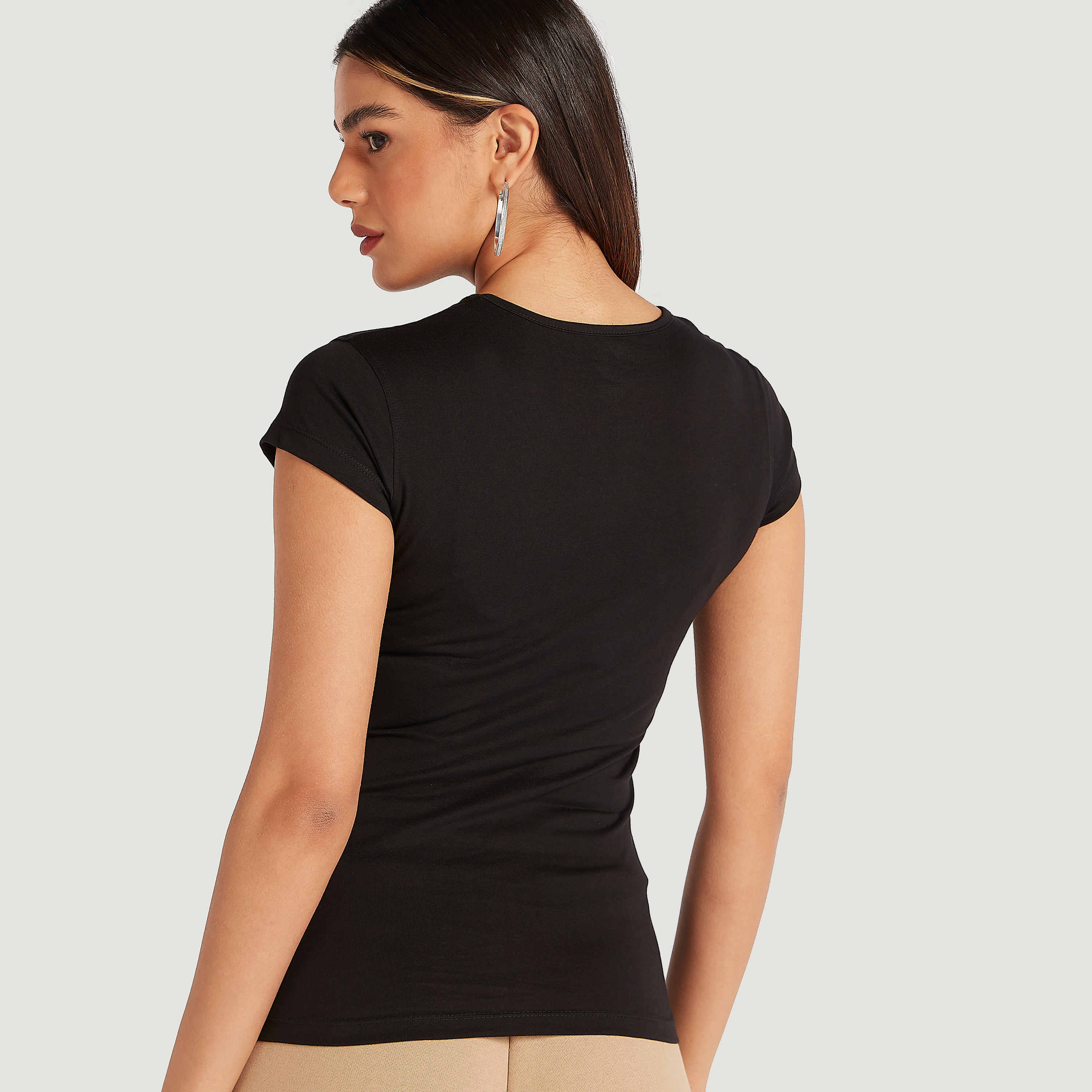Printed Crew Neck T-shirt with Cap Sleeves-women-clothing-tshirts-image-4