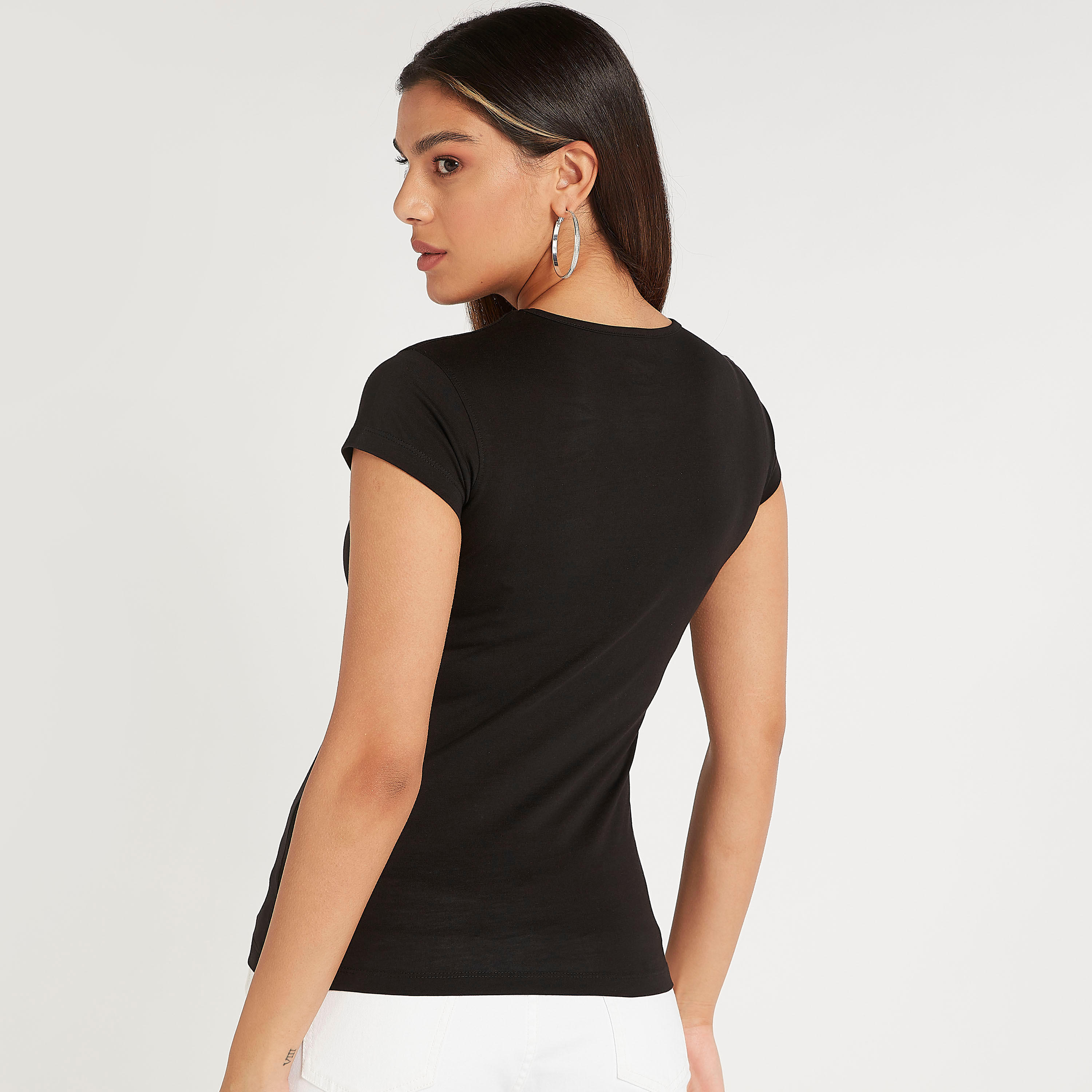 Printed T-shirt with Cap Sleeves and Crew Neck-women-clothing-tshirts-image-4