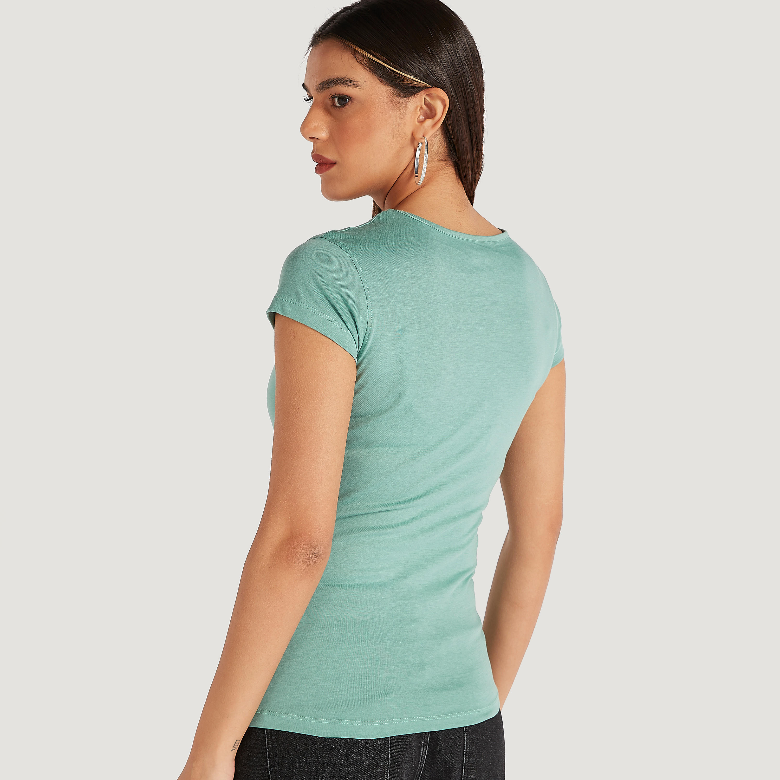 Printed Crew Neck T-shirt with Cap Sleeves-women-clothing-tshirts-image-4