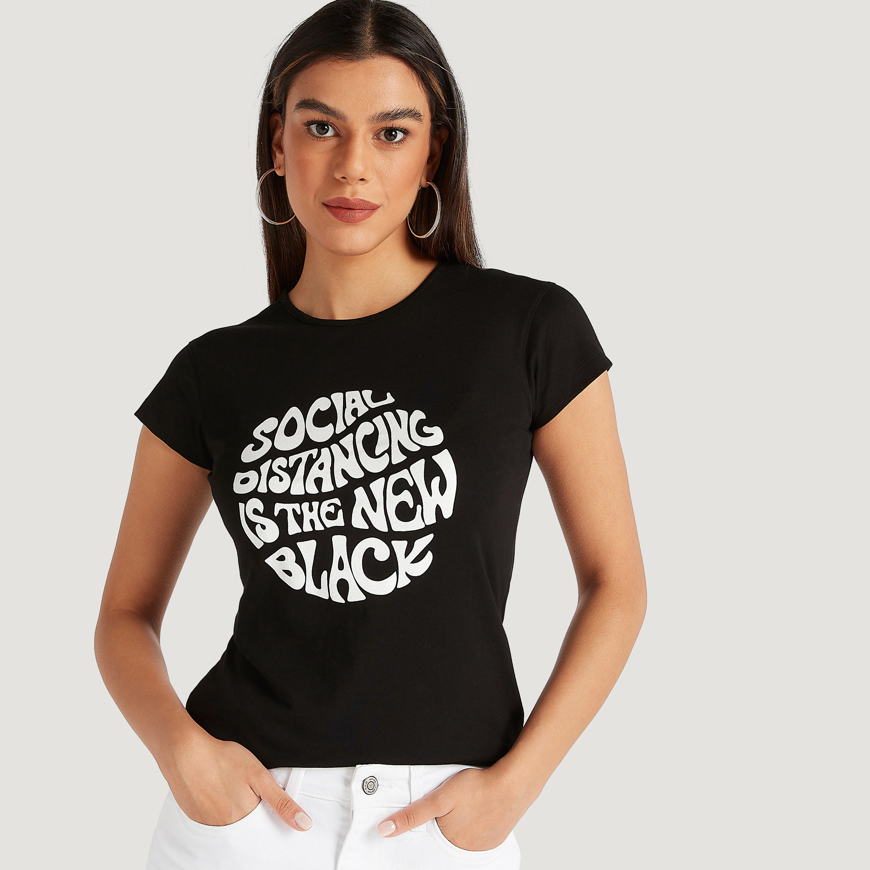 Printed Crew Neck T-shirt with Cap Sleeves-women-clothing-tshirts-image-1