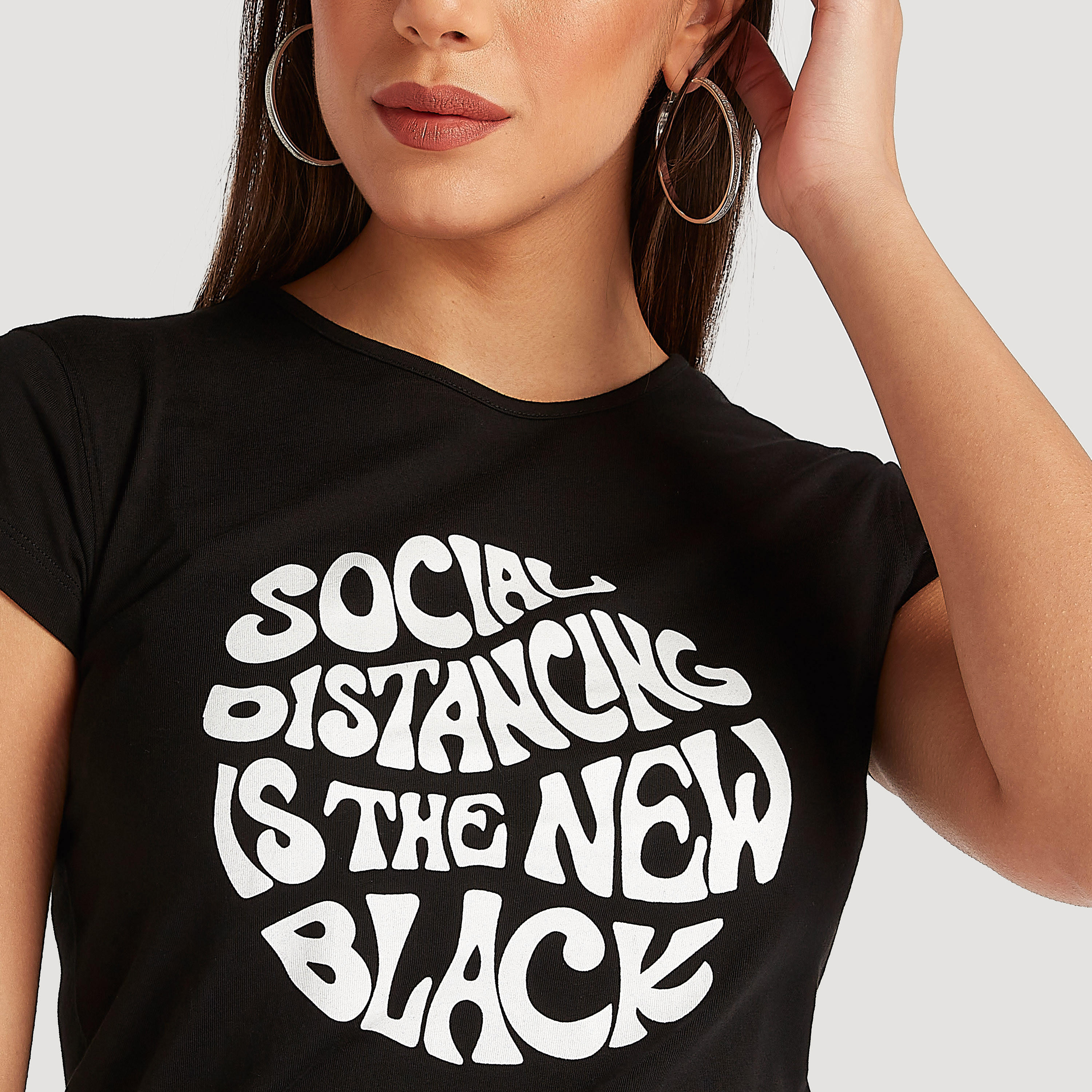 Printed Crew Neck T-shirt with Cap Sleeves-women-clothing-tshirts-image-3