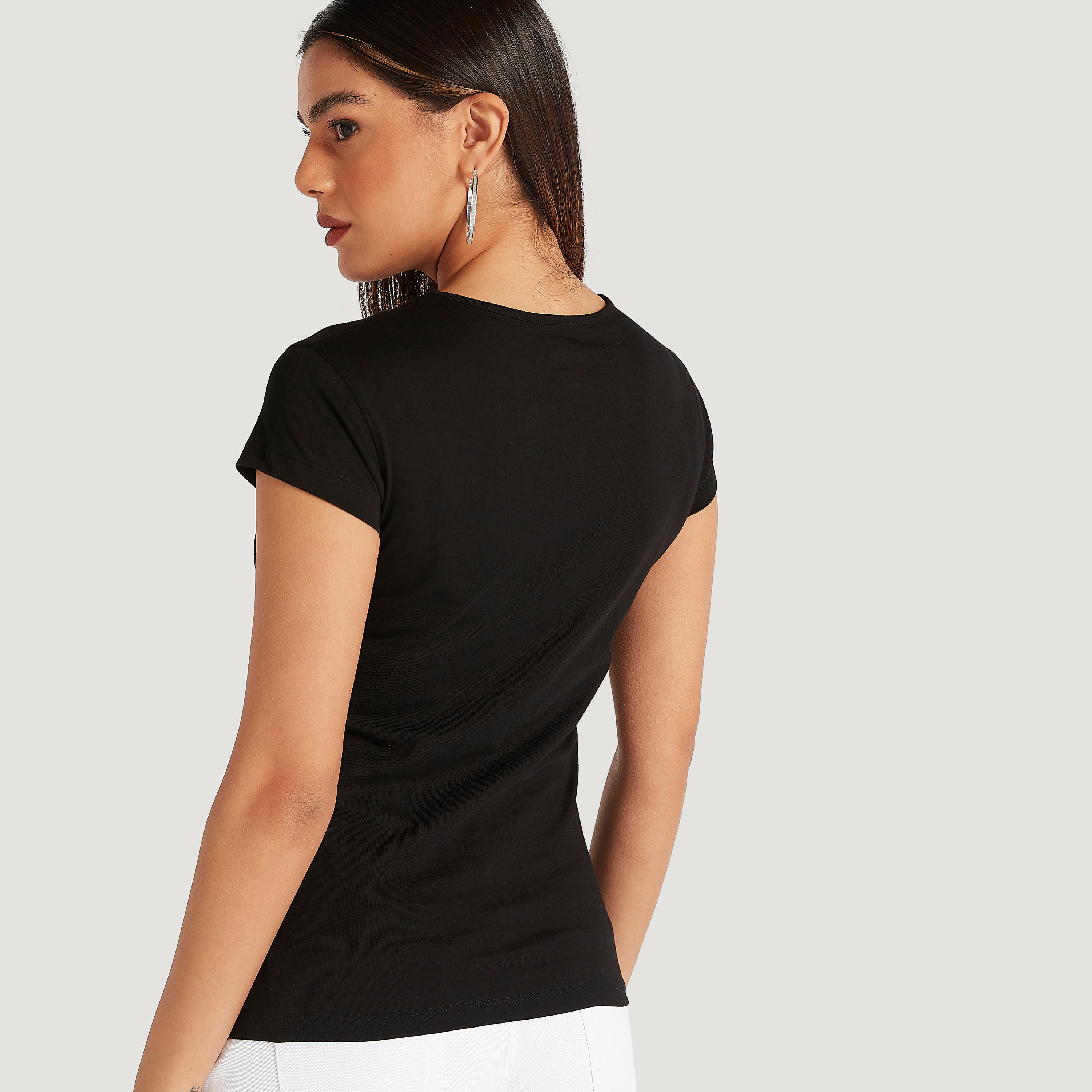 Printed Crew Neck T-shirt with Cap Sleeves-women-clothing-tshirts-image-4