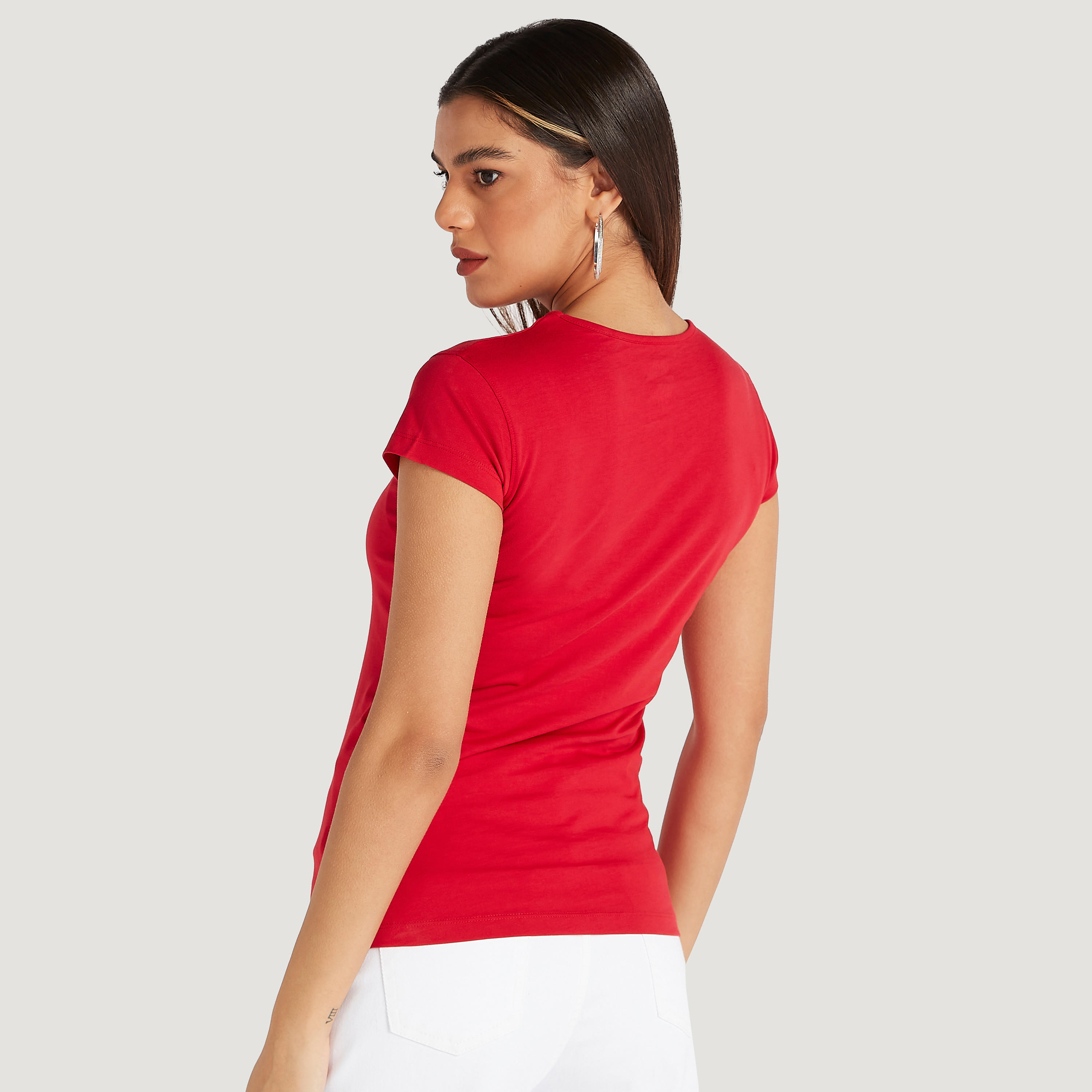Printed Crew Neck T-shirt with Cap Sleeves-women-clothing-tshirts-image-4