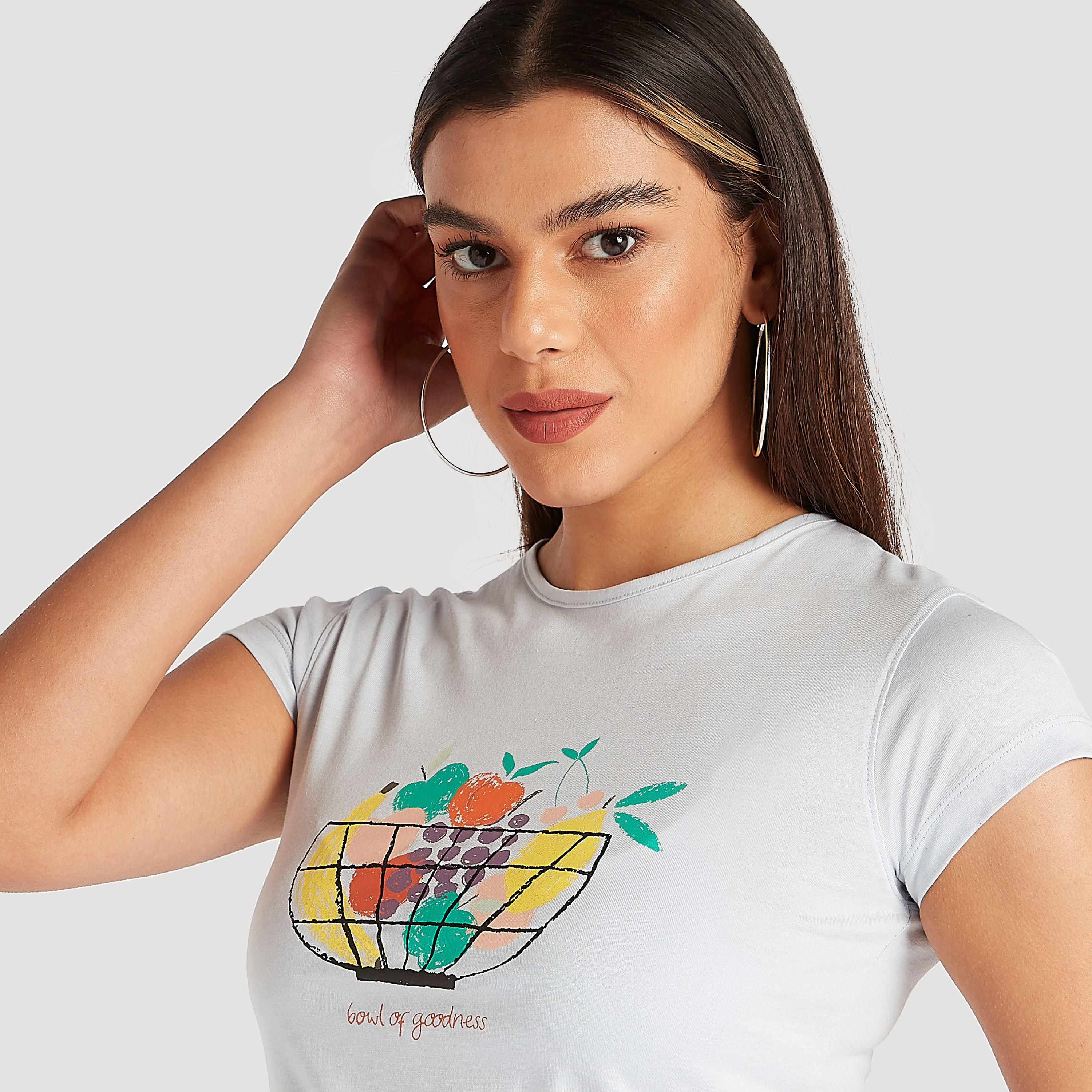 Printed Crew Neck T-shirt with Cap Sleeves-women-clothing-tshirts-image-3