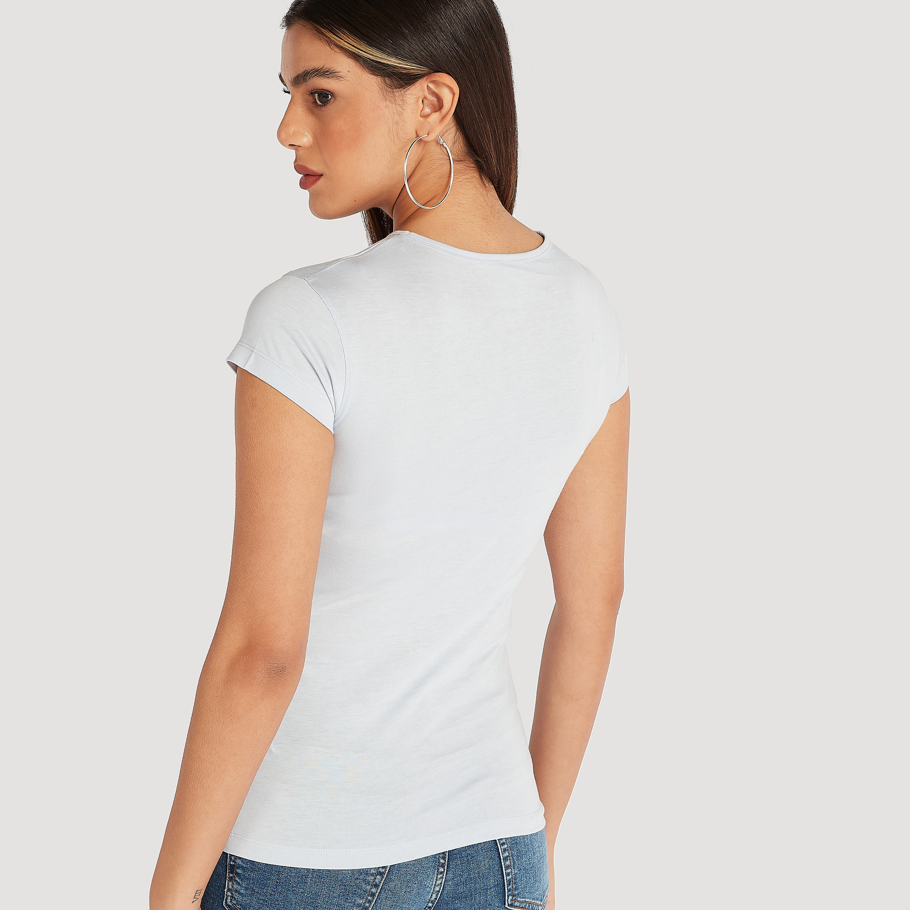 Printed Crew Neck T-shirt with Cap Sleeves-women-clothing-tshirts-image-4