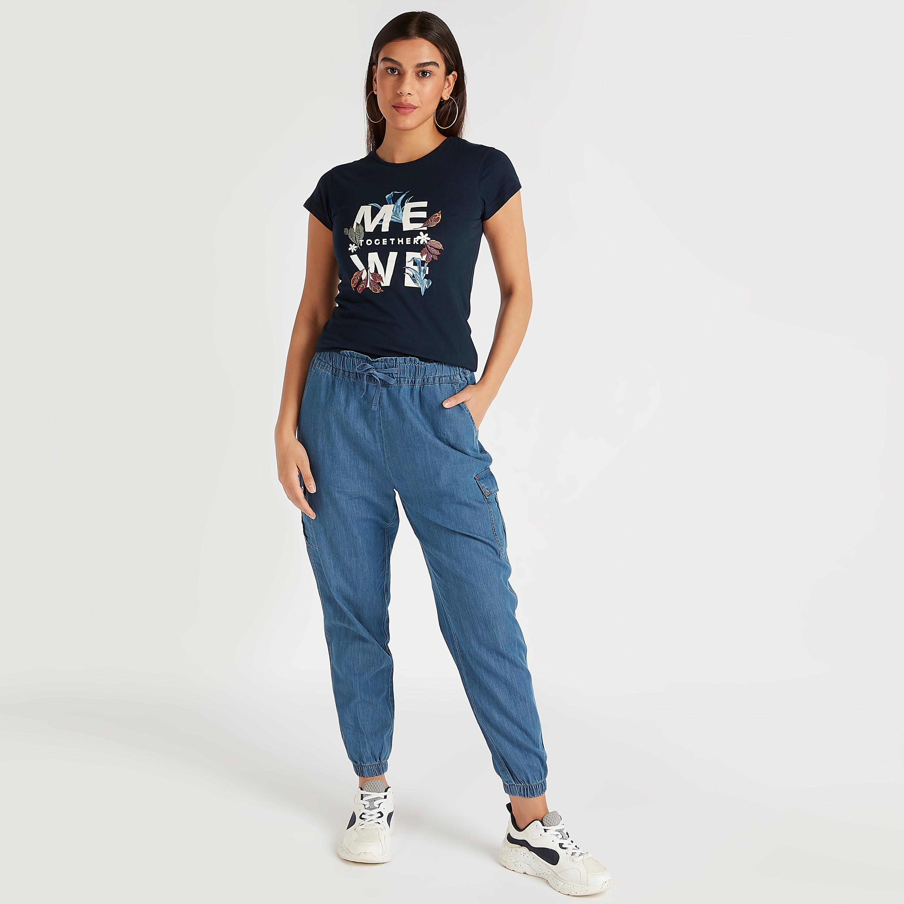Printed Crew Neck T-shirt with Short Sleeves-women-clothing-tshirts-image-2