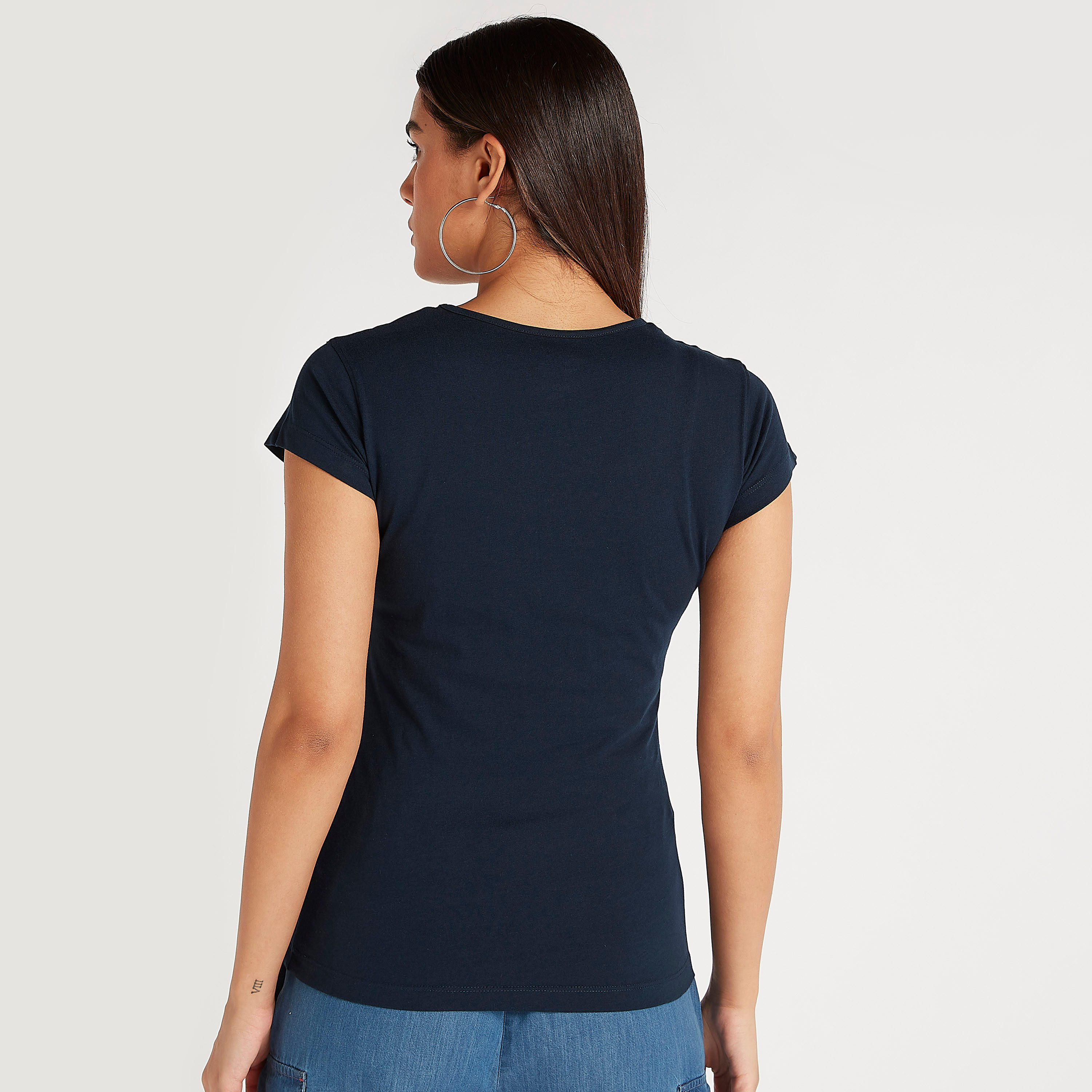 Printed Crew Neck T-shirt with Short Sleeves-women-clothing-tshirts-image-4