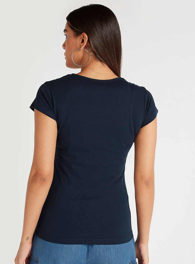 Printed Crew Neck T-shirt with Short Sleeves-women-clothing-tshirts-image-4