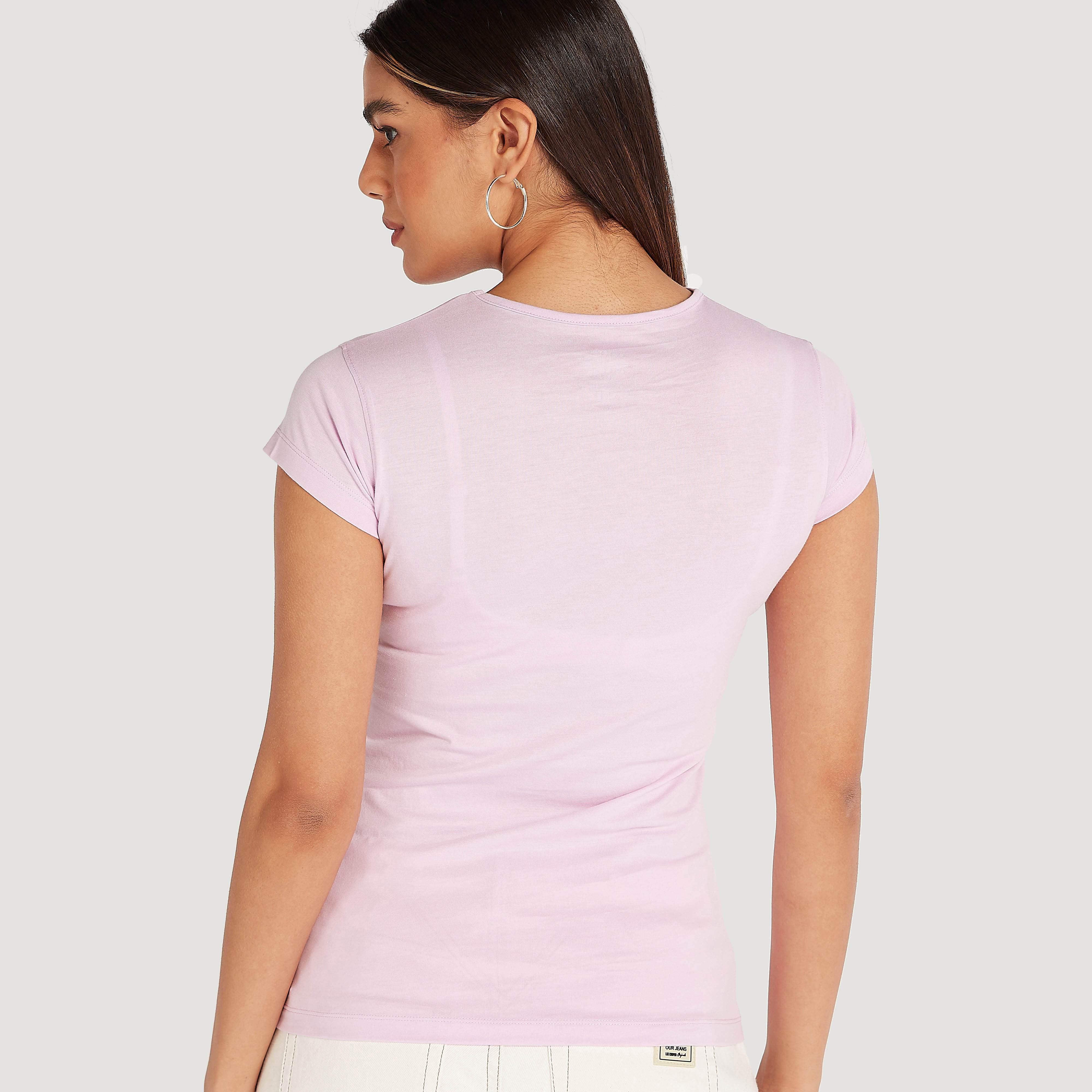 Printed Crew Neck T-shirt with Cap Sleeves-women-clothing-tshirts-image-4