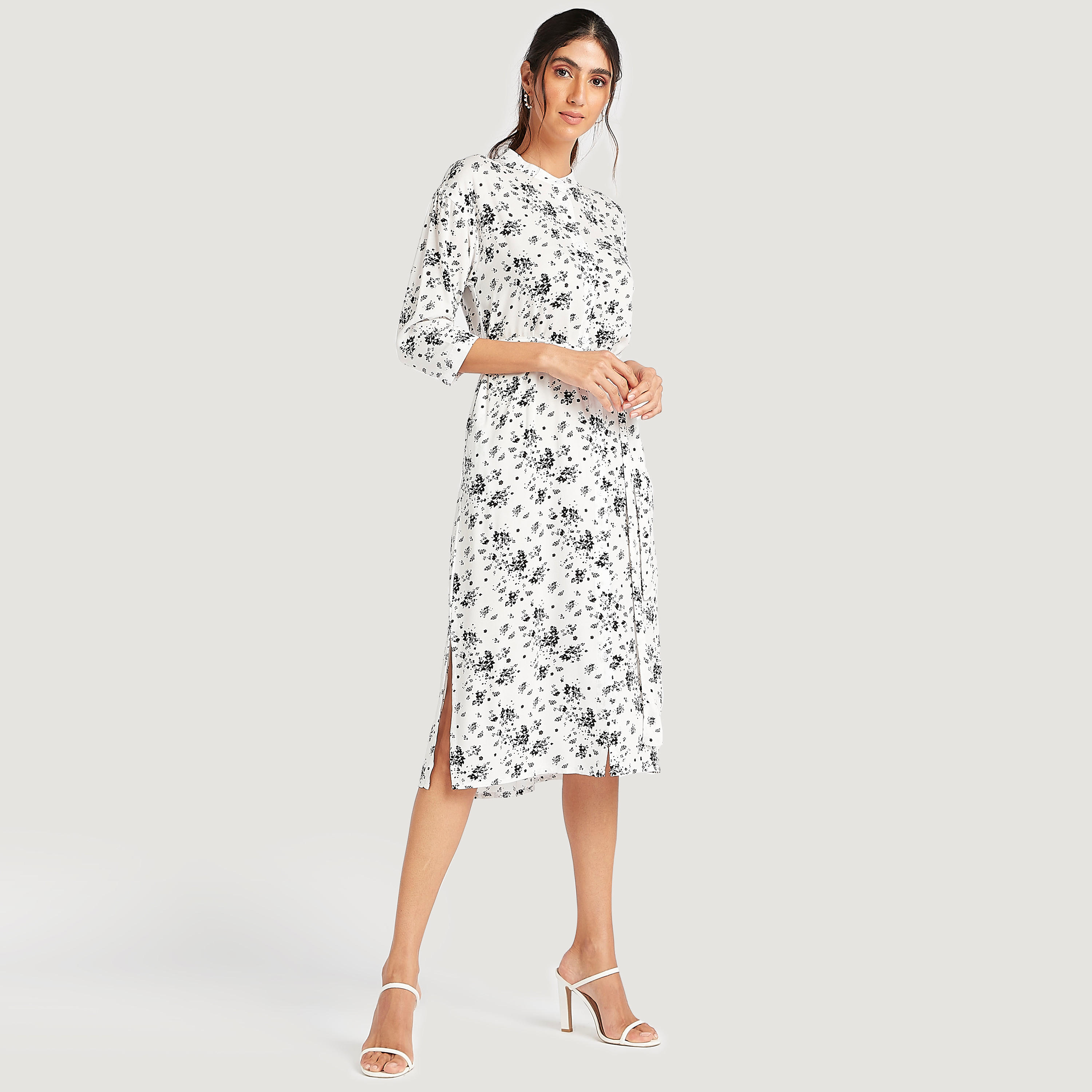 فستان قميص ميدي بطبعات أزهار وياقة ماندارين-women-clothing-dresses-image-2