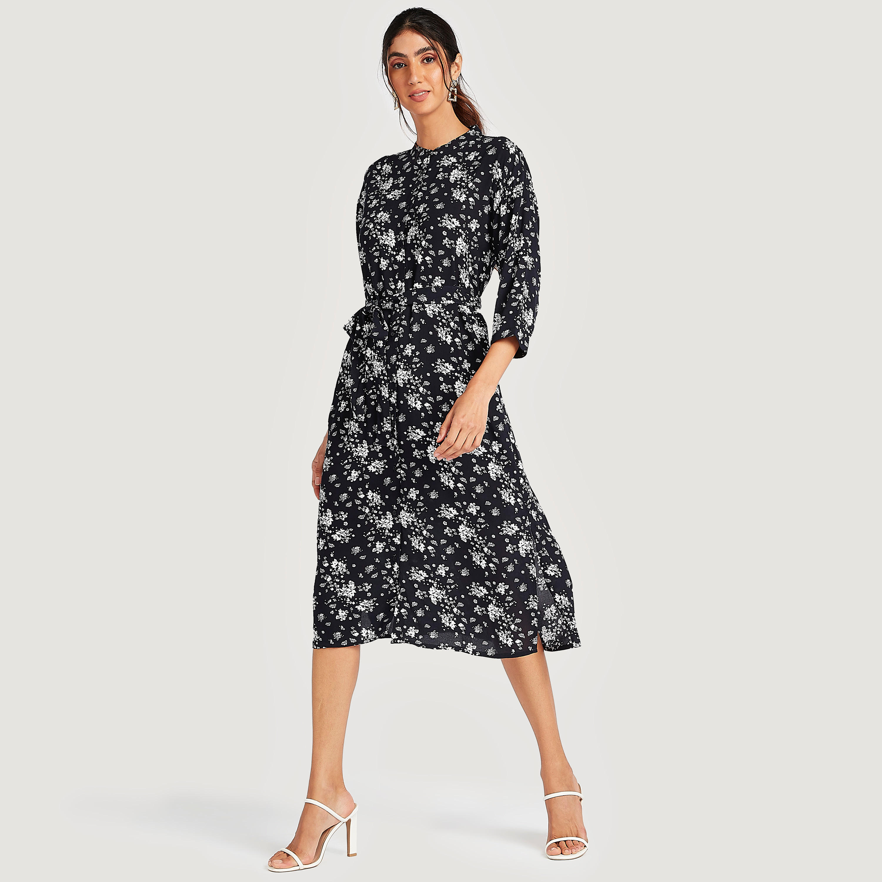 فستان ميدي بطبعات أزهار وأربطة وأكمام 3/4-women-clothing-dresses-image-1