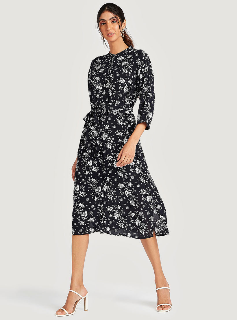 فستان ميدي بطبعات أزهار وأربطة وأكمام 3/4-women-clothing-dresses-image-1