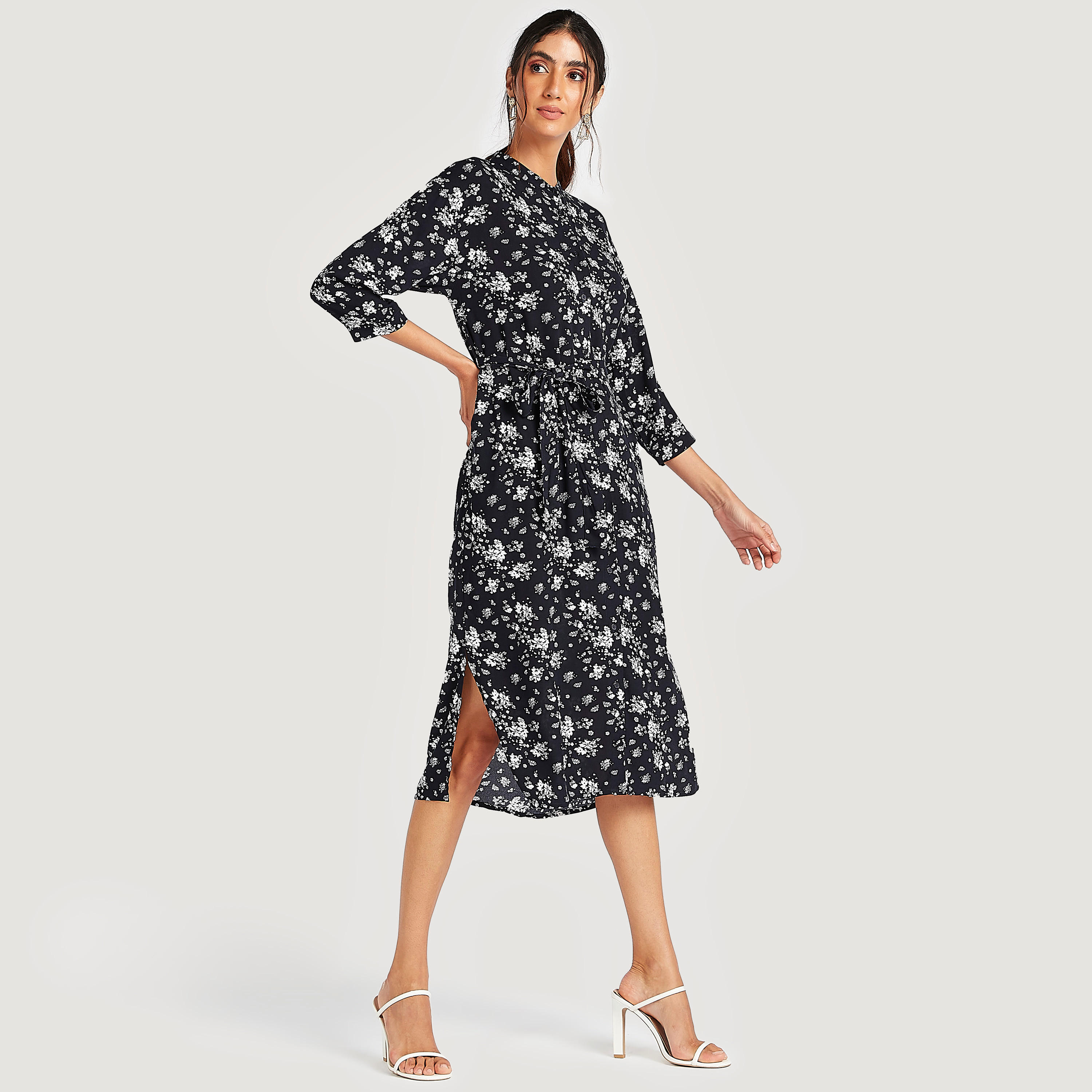 فستان ميدي بطبعات أزهار وأربطة وأكمام 3/4-women-clothing-dresses-image-2