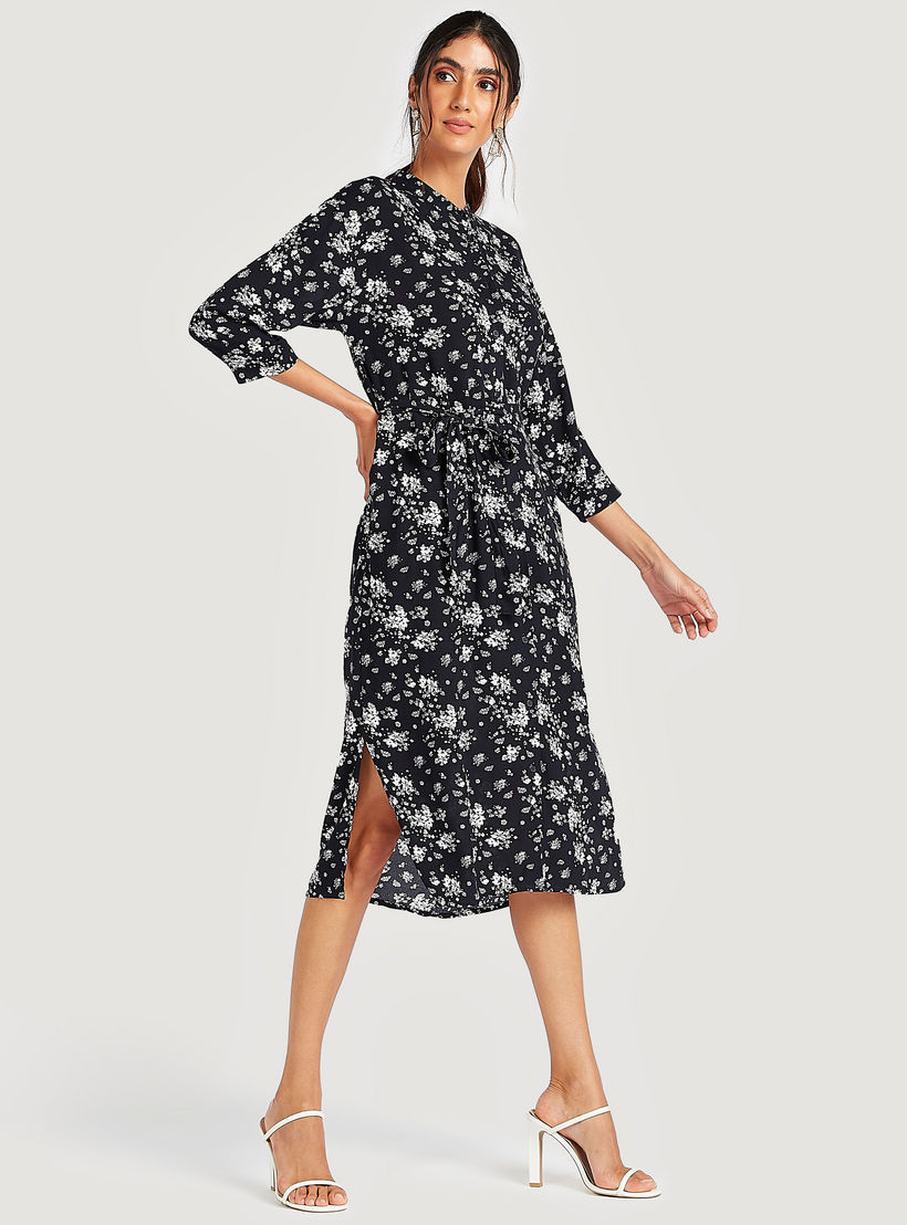 فستان ميدي بطبعات أزهار وأربطة وأكمام 3/4-women-clothing-dresses-image-2