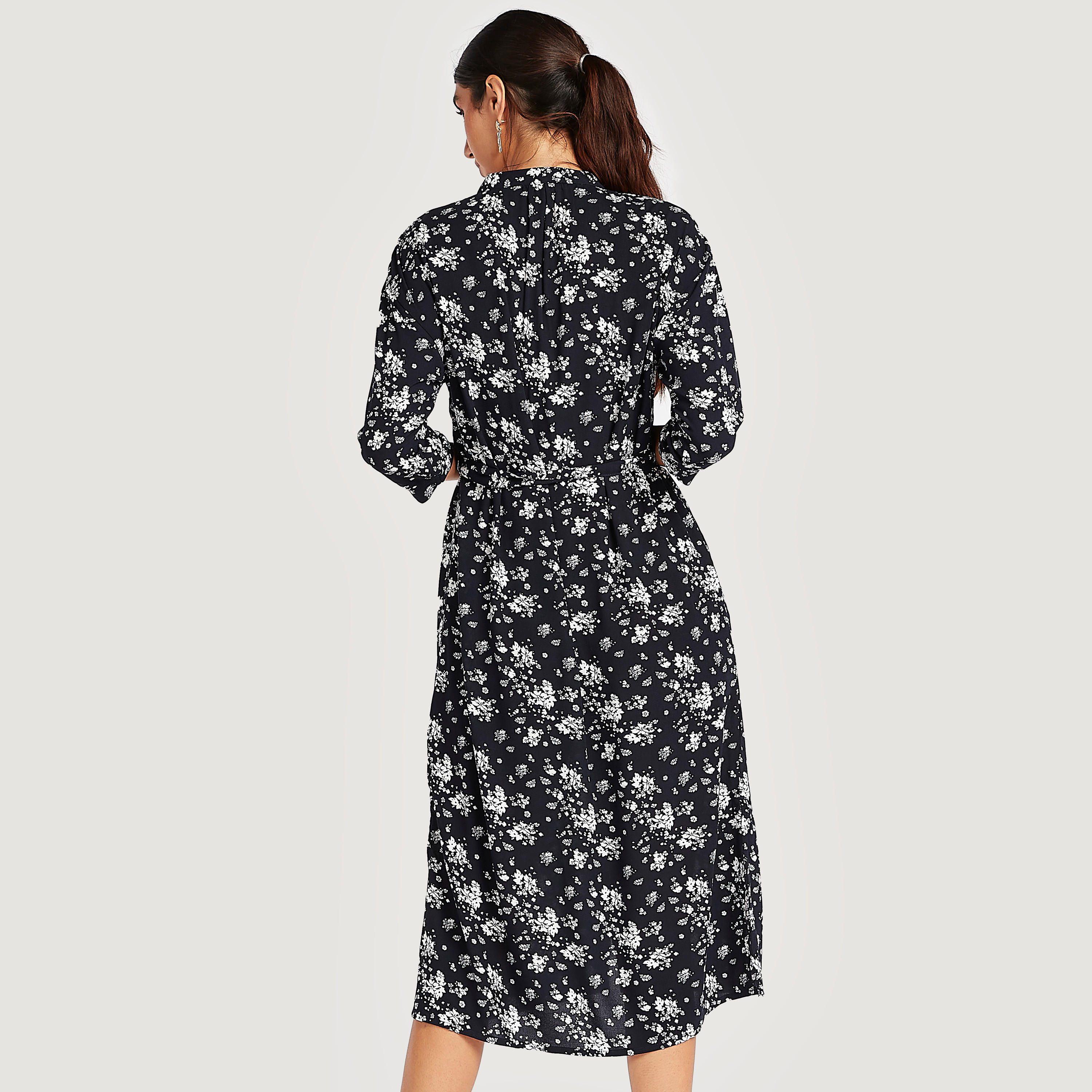 فستان ميدي بطبعات أزهار وأربطة وأكمام 3/4-women-clothing-dresses-image-4