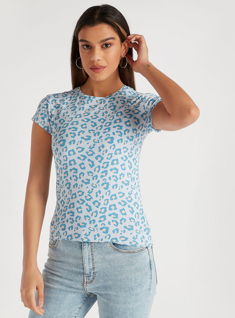 Leopard Print T-shirt with Crew Neck and Short Sleeves-women-clothing-tshirts-image-1