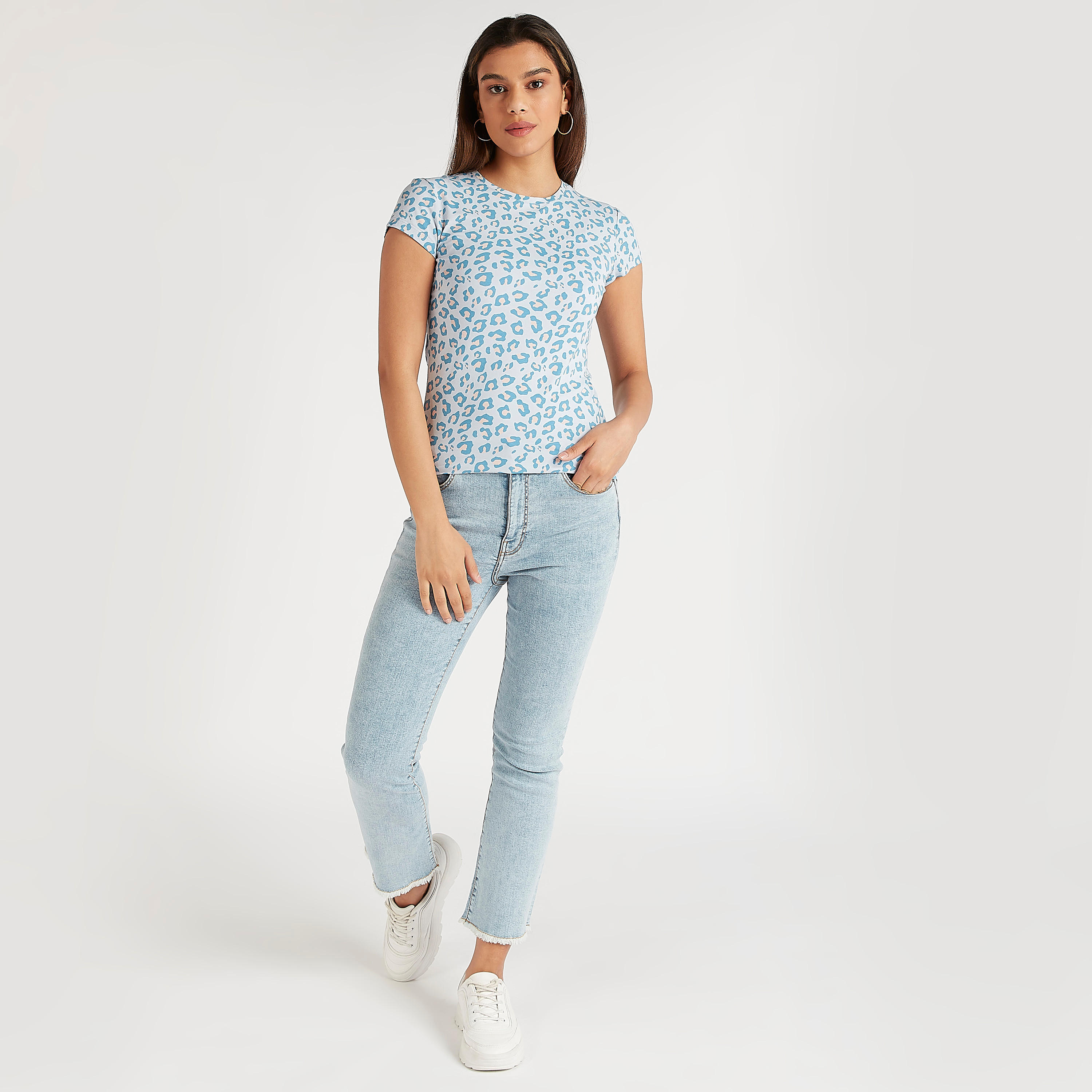 Leopard Print T-shirt with Crew Neck and Short Sleeves-women-clothing-tshirts-image-2
