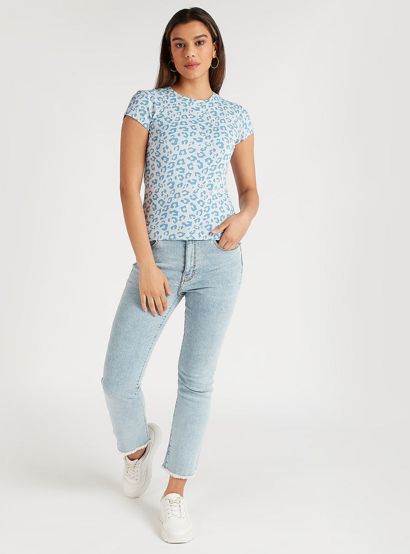 Leopard Print T-shirt with Crew Neck and Short Sleeves-women-clothing-tshirts-image-2