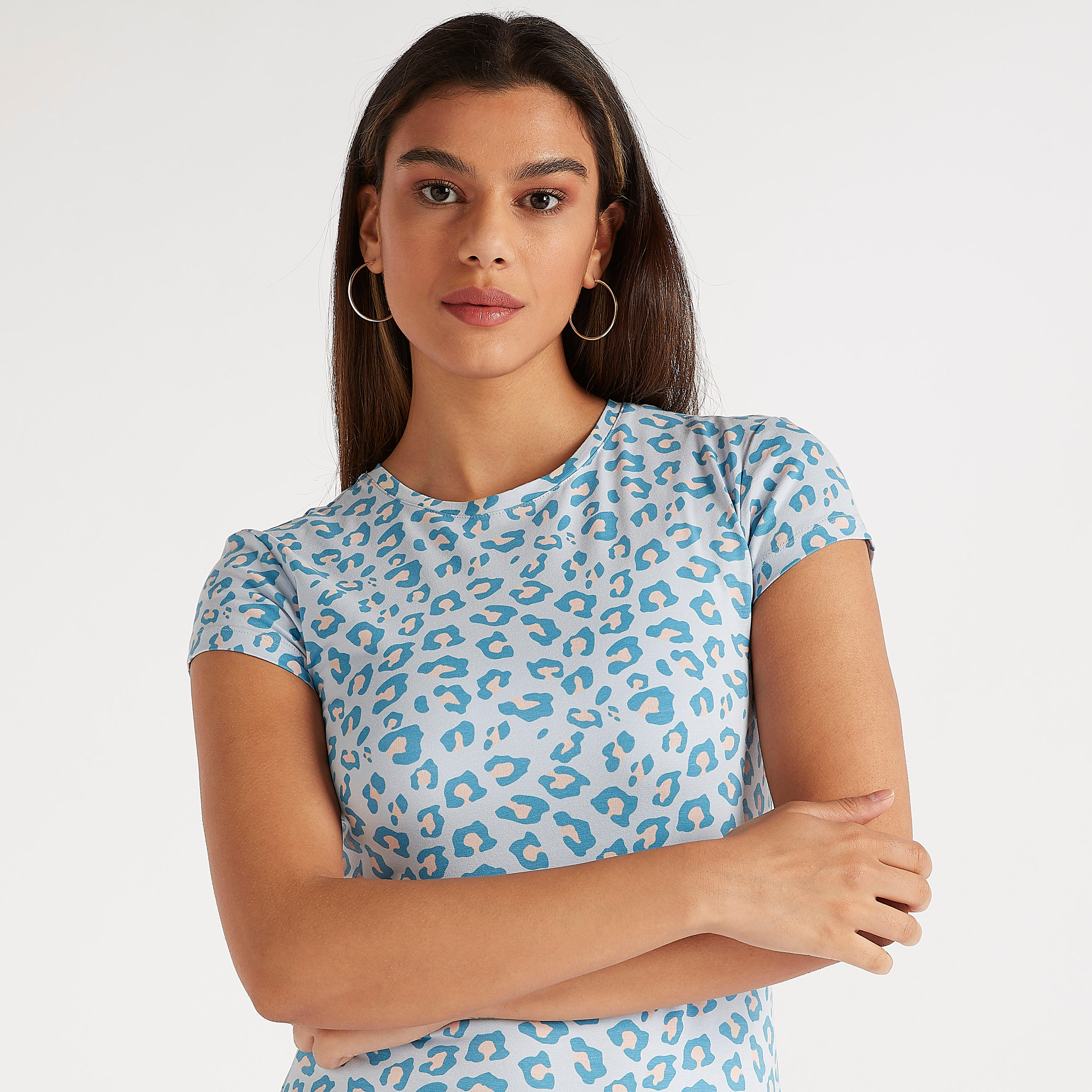 Leopard Print T-shirt with Crew Neck and Short Sleeves-women-clothing-tshirts-image-3