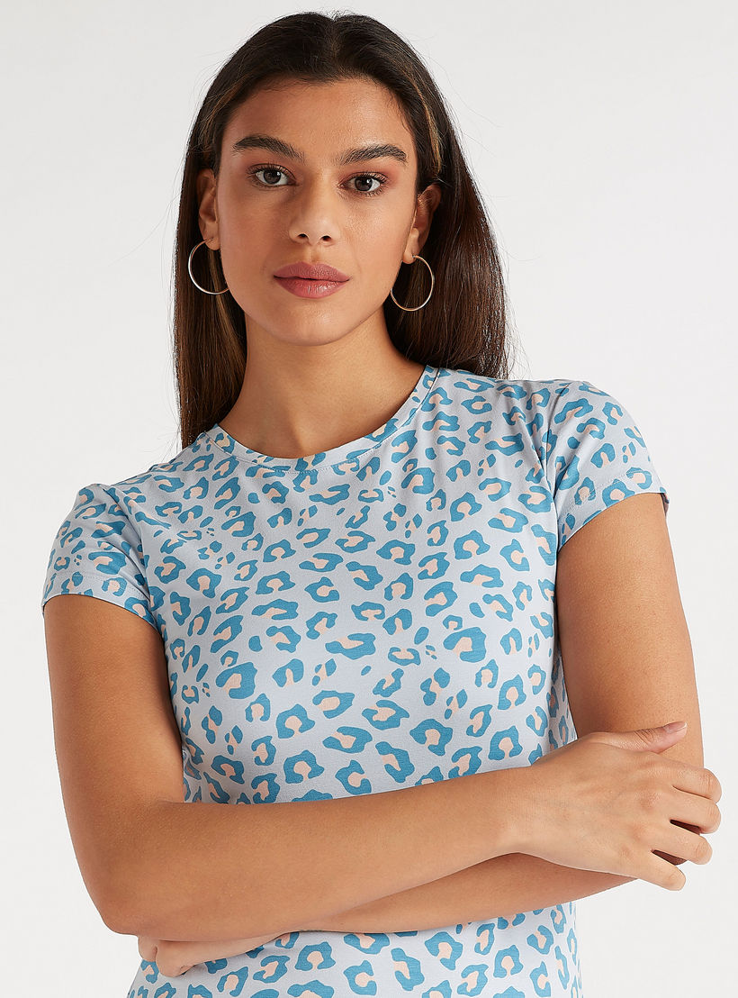 Leopard Print T-shirt with Crew Neck and Short Sleeves-women-clothing-tshirts-image-3