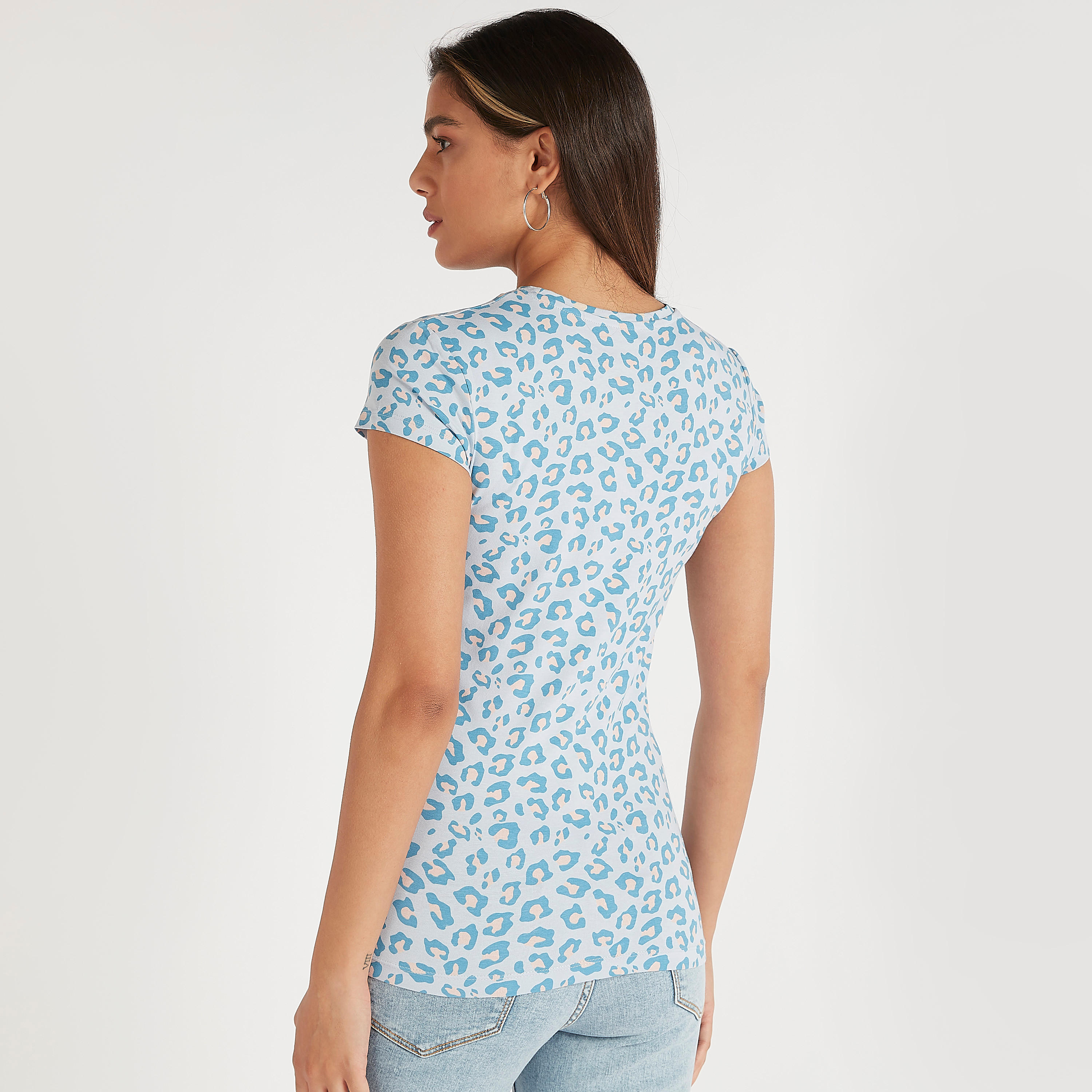 Leopard Print T-shirt with Crew Neck and Short Sleeves-women-clothing-tshirts-image-4