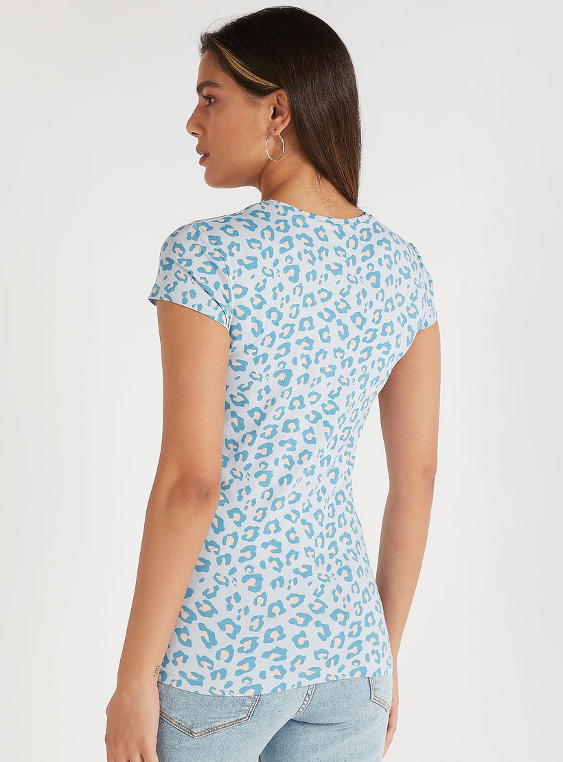 Leopard Print T-shirt with Crew Neck and Short Sleeves-women-clothing-tshirts-image-4