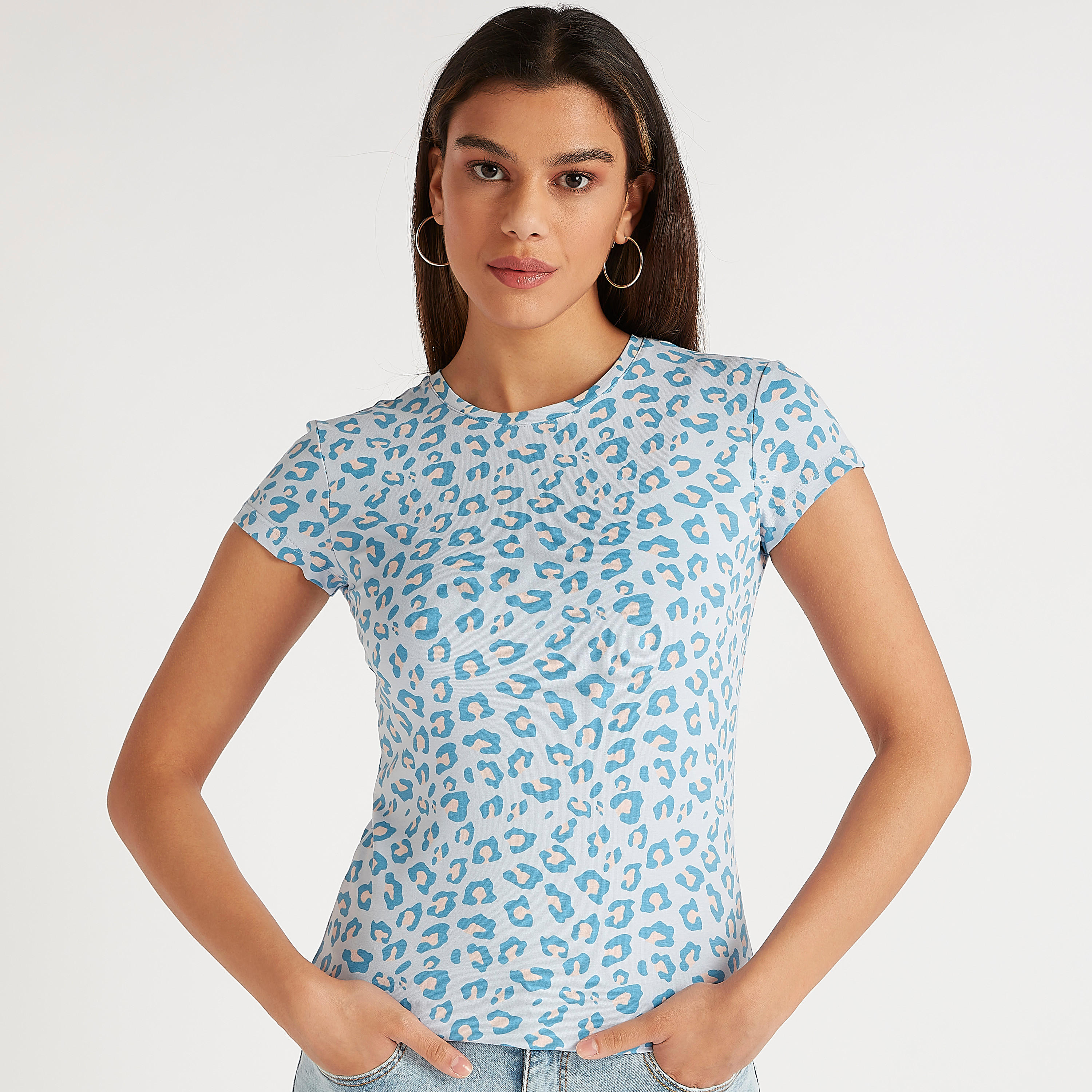Leopard Print T-shirt with Crew Neck and Short Sleeves-women-clothing-tshirts-image-5