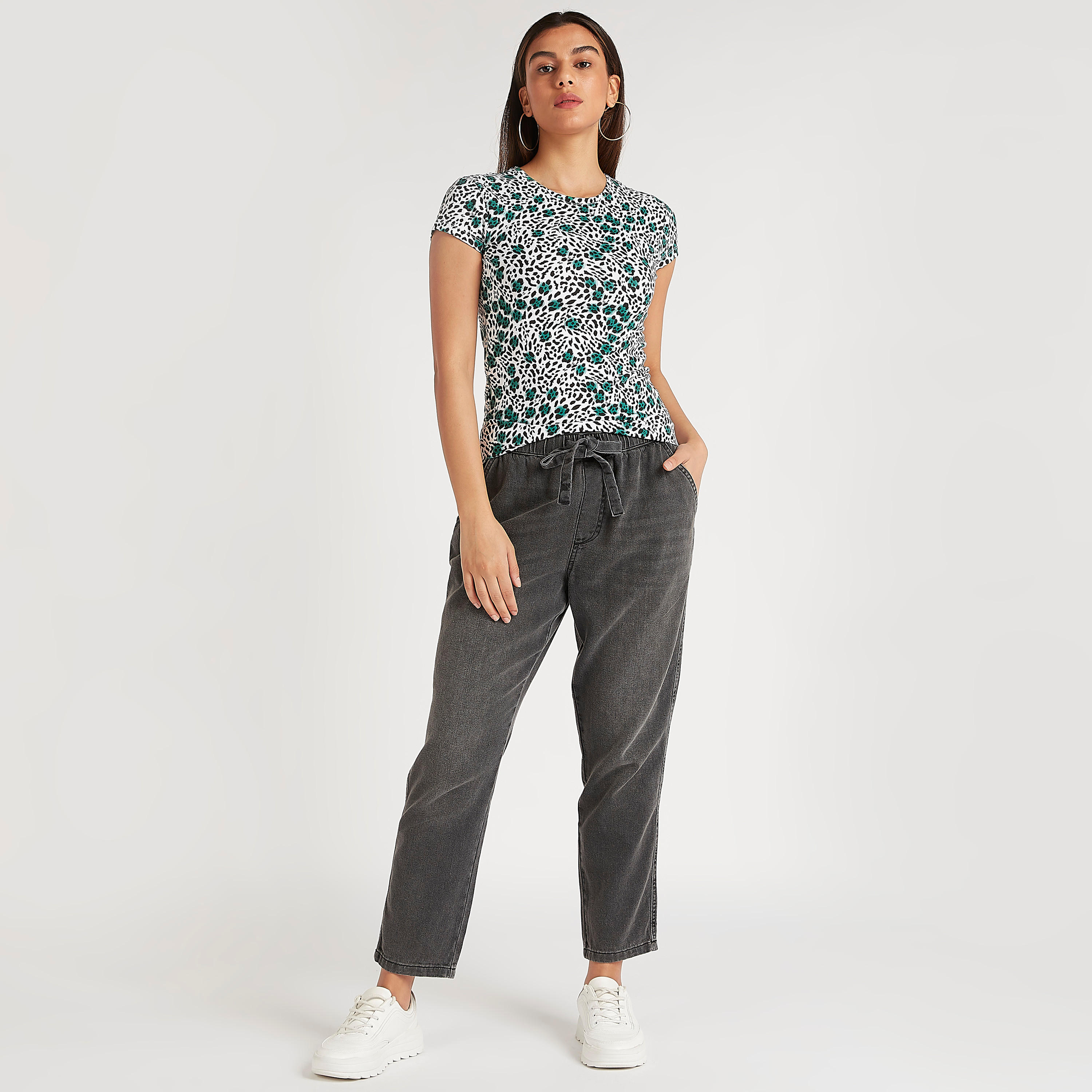 Leopard Print T-shirt with Crew Neck and Cap Sleeves-women-clothing-tshirts-image-2