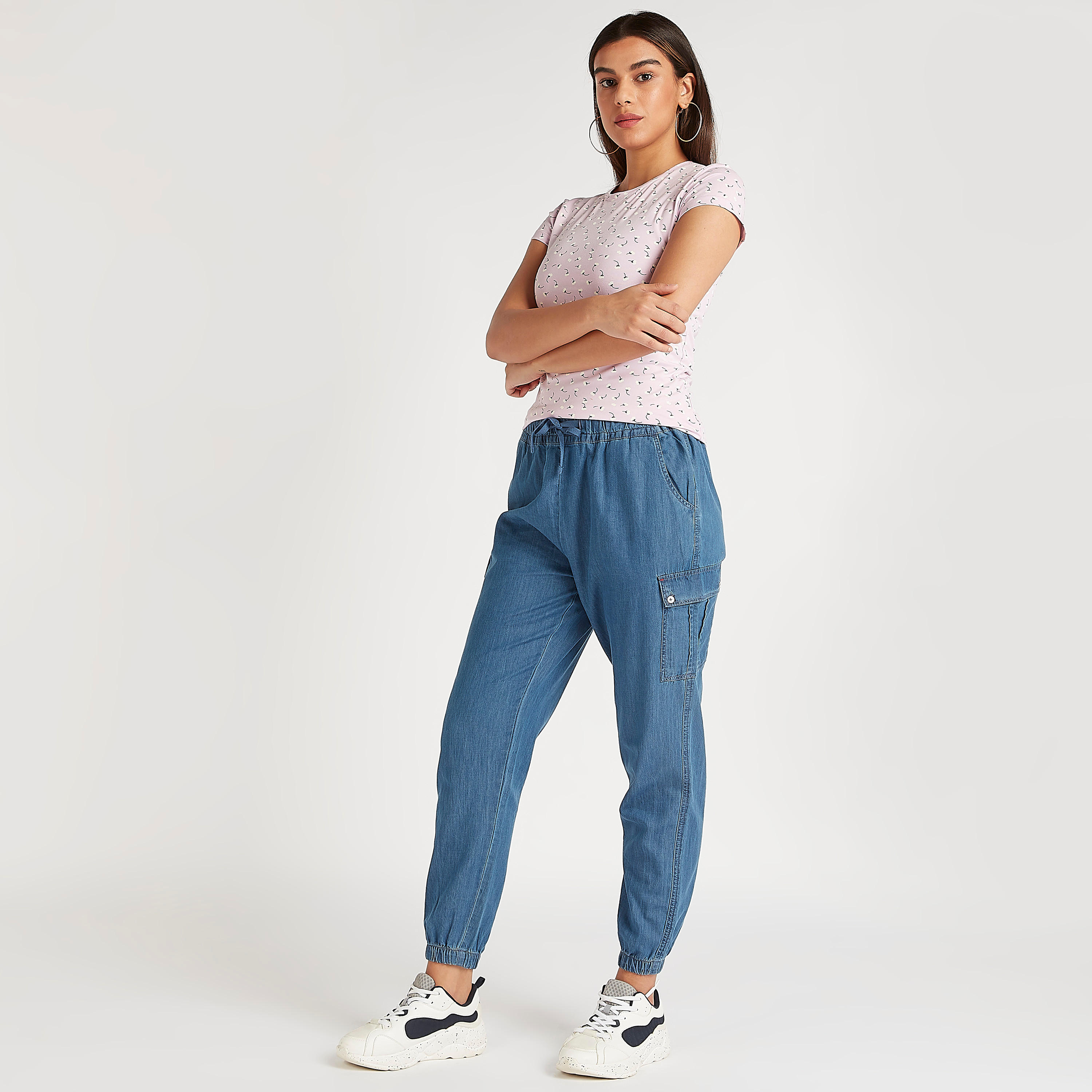 Printed Crew Neck T-shirt with Cap Sleeves-women-clothing-tshirts-image-2