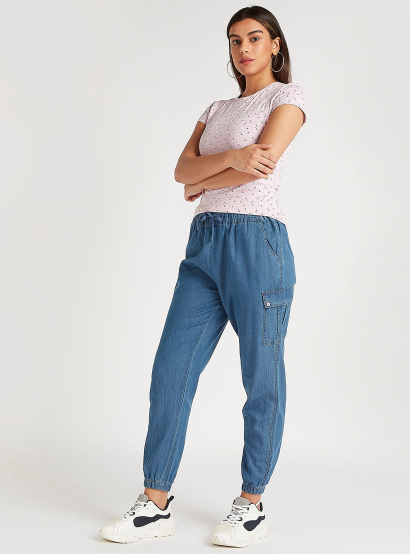 Printed Crew Neck T-shirt with Cap Sleeves-women-clothing-tshirts-image-2