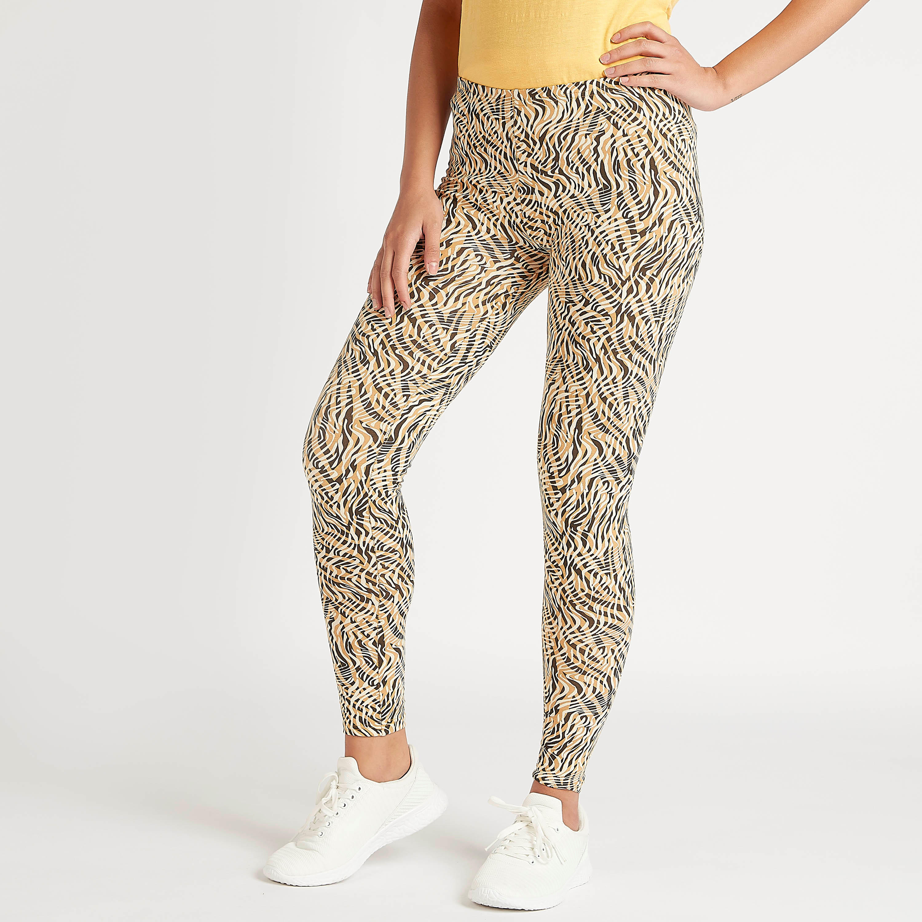 بنطلون ليقنز سكيني فيت بطول الكاحل وطبعات وخصر مطّاطي-women-clothing-bottoms-leggings-image-1
