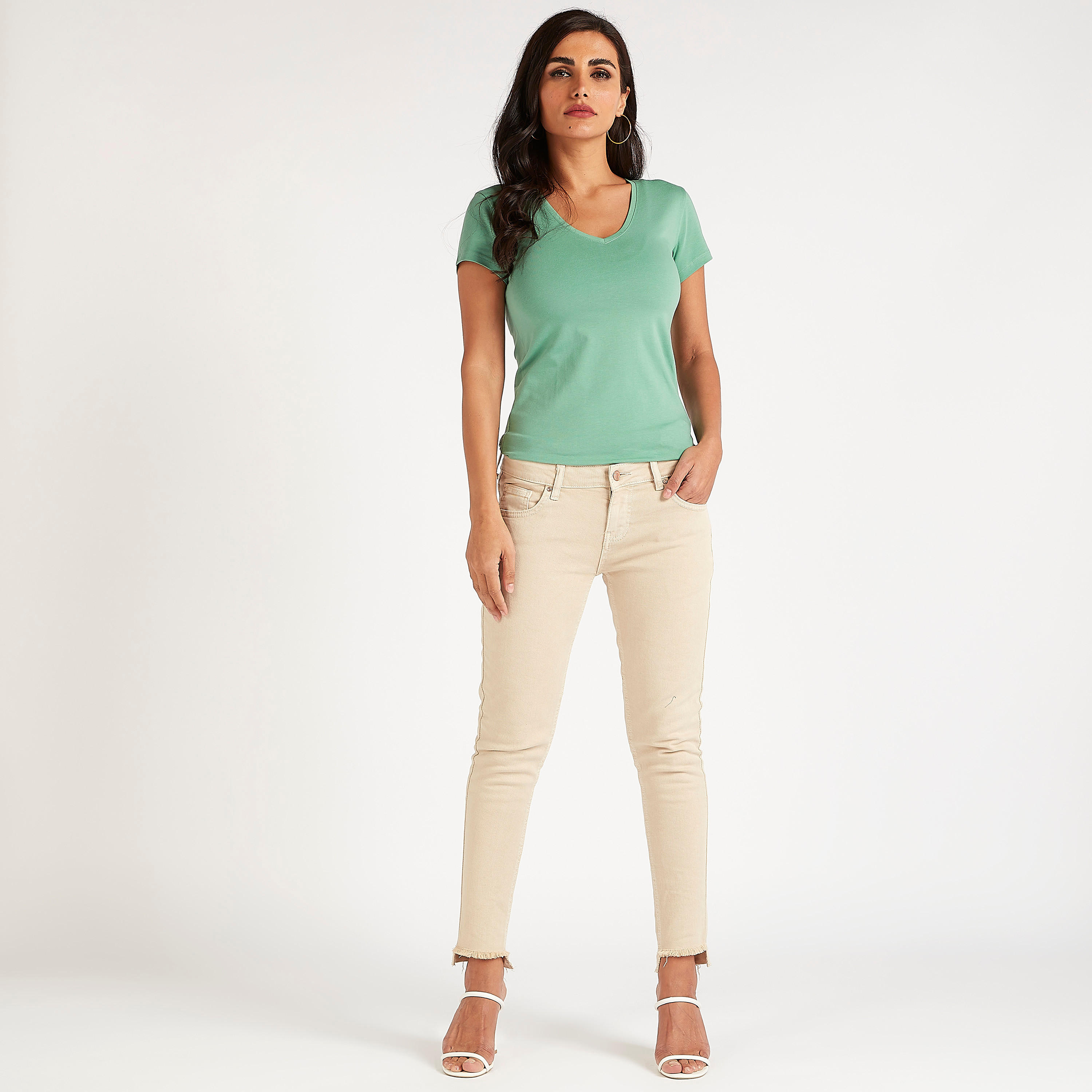 تيشيرت سادة بياقة V وأكمام قصيرة-women-clothing-tshirts-image-4