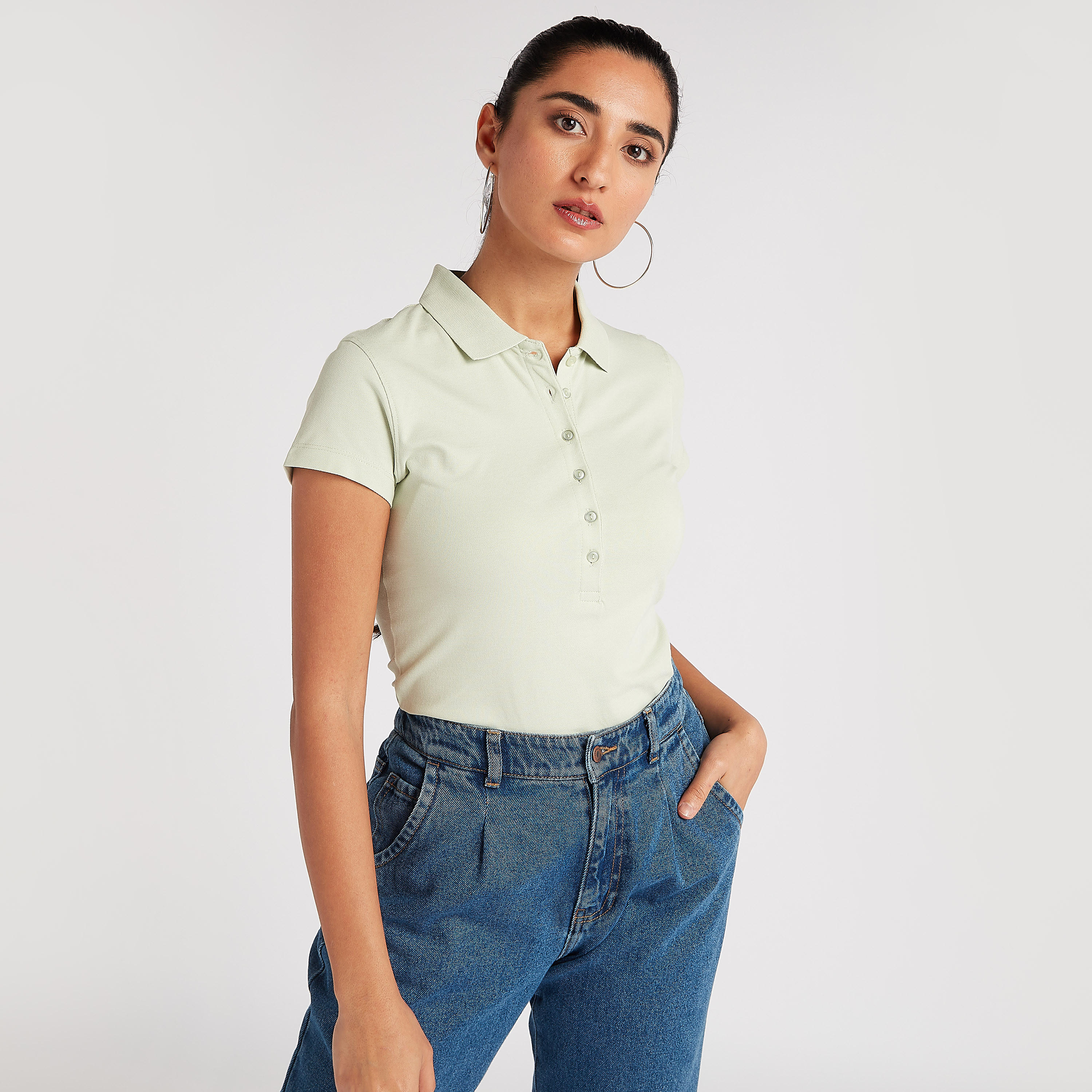 تيشيرت بولو سادة بأكمام كاب-women-clothing-tshirts-image-5