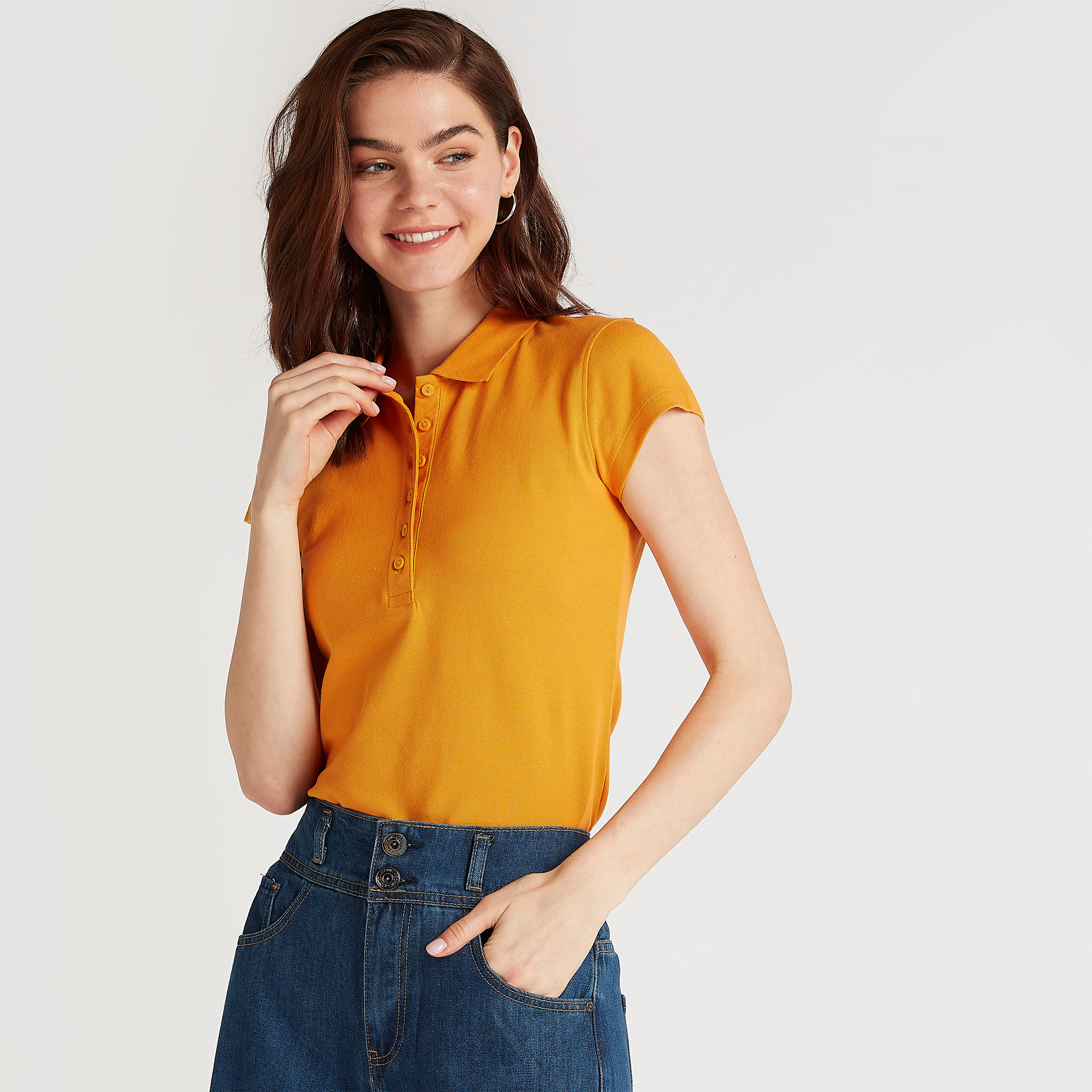 تيشيرت بولو سادة بأكمام كاب-women-clothing-tshirts-image-1
