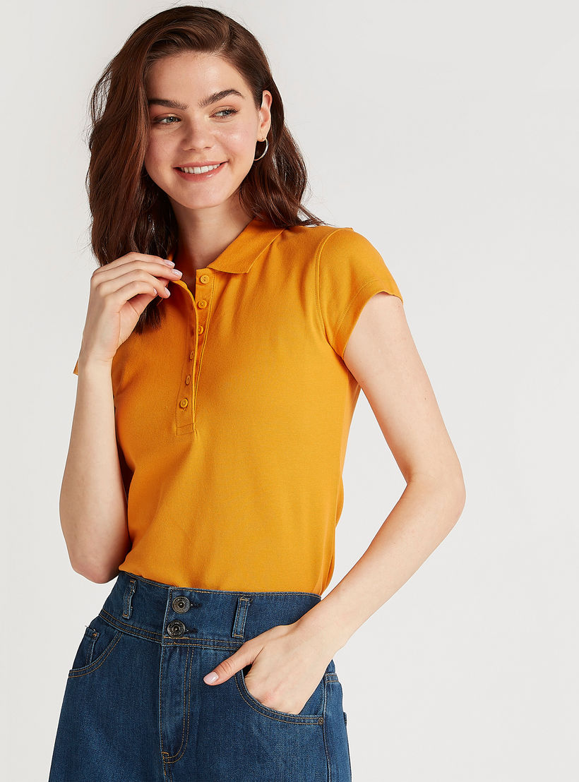 تيشيرت بولو سادة بأكمام كاب-women-clothing-tshirts-image-1