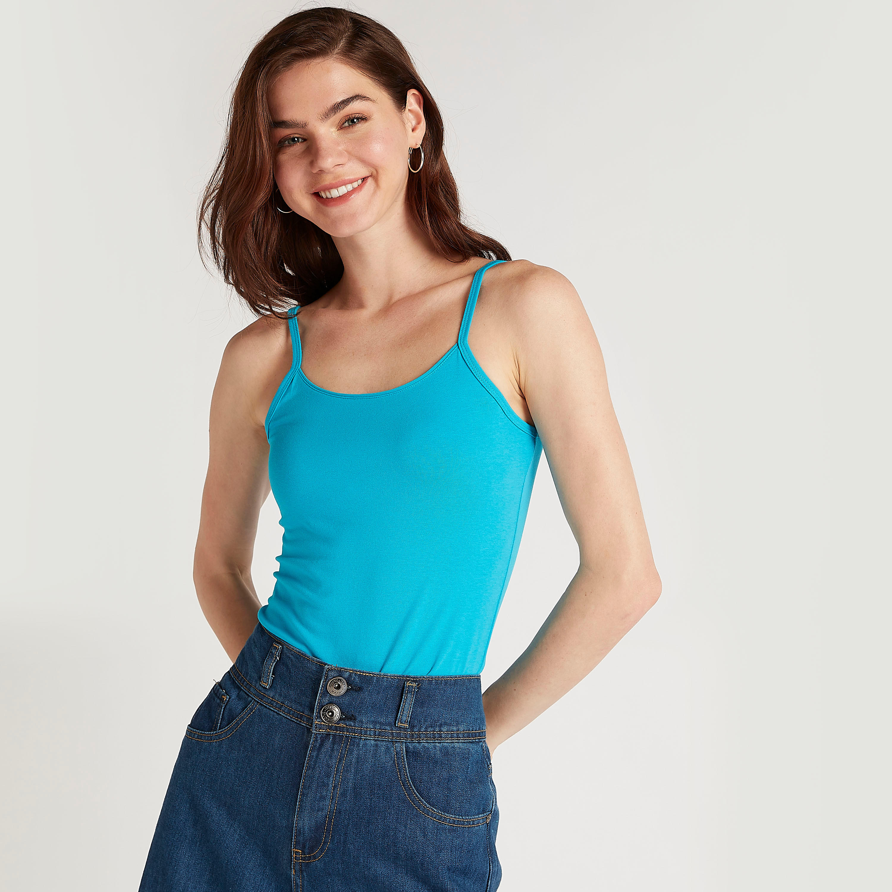 Textured Scoop Neck Vest with Spaghetti Straps-women-clothing-tshirts-image-5